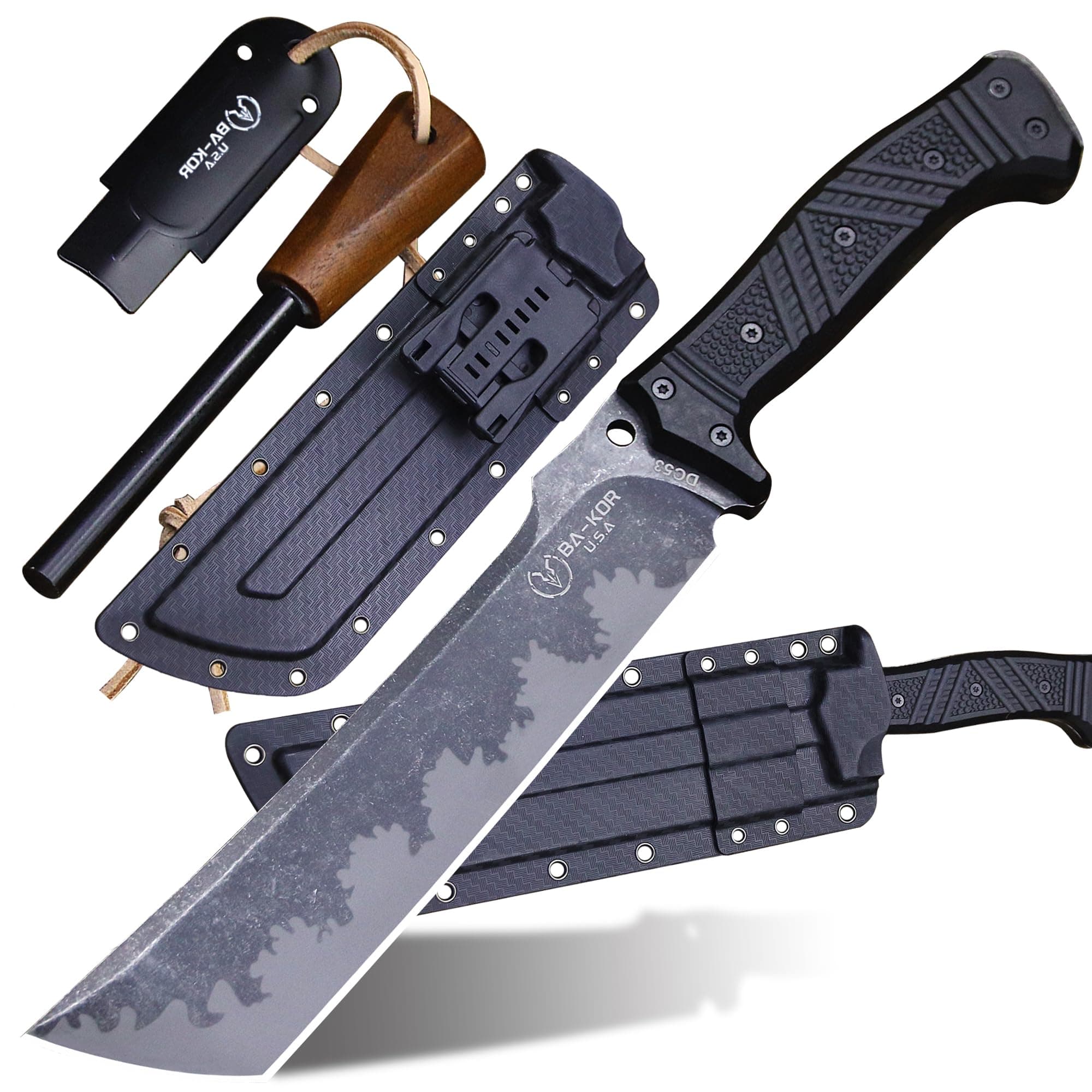 BA-KOR U.S.A 6mm thick DC53 steel 38CM (15.2in) (full tang) fixed knife+scabb...
