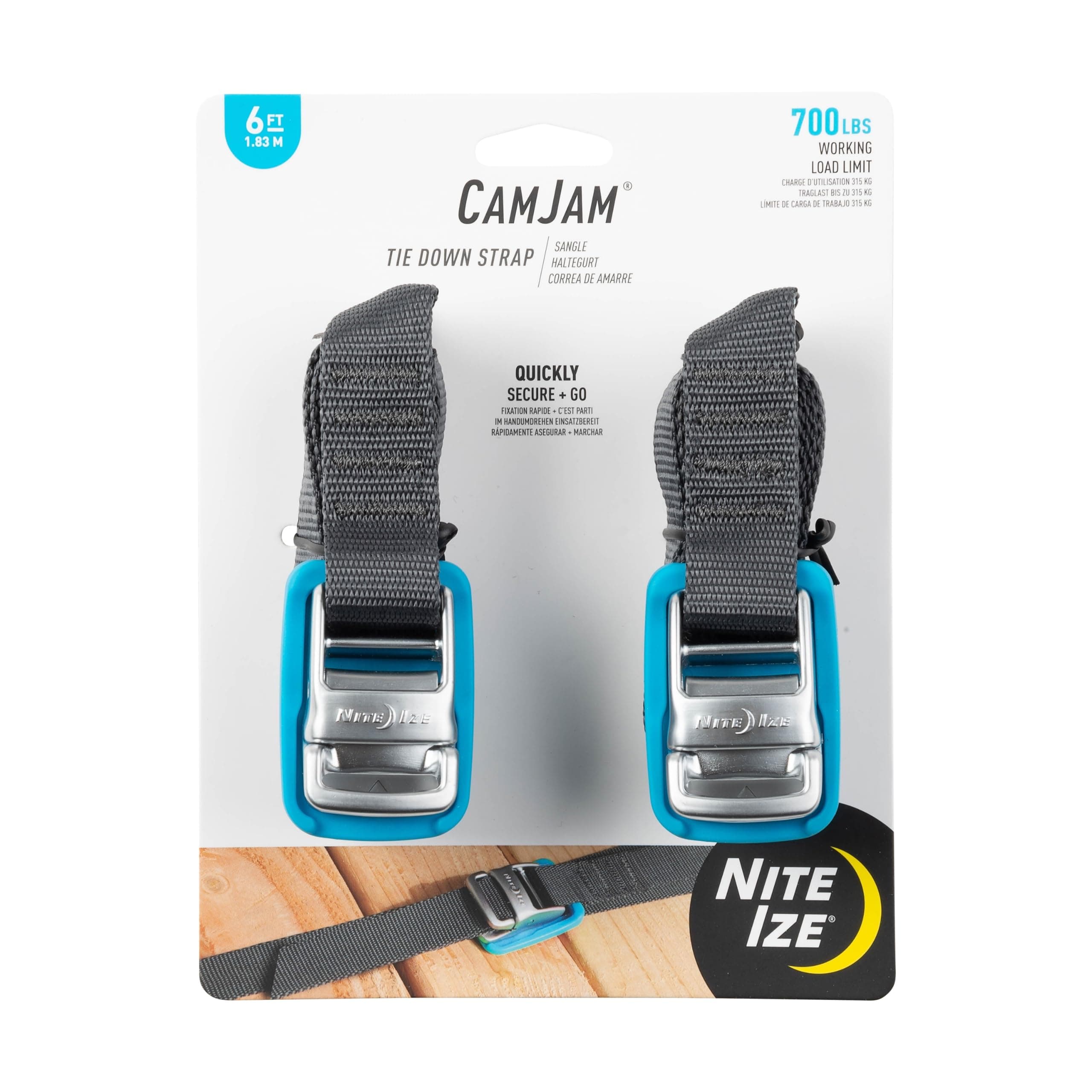 Inc. CJWR6-09-2R6 Nite IZE CamJam, Zinc Alloy Buckle + Extra Strong Equipment, Furniture and Supplies, 700 lb. Load Limit, 6 ft. Webbing 2 Pack Tie Down Strap, Charcoal
