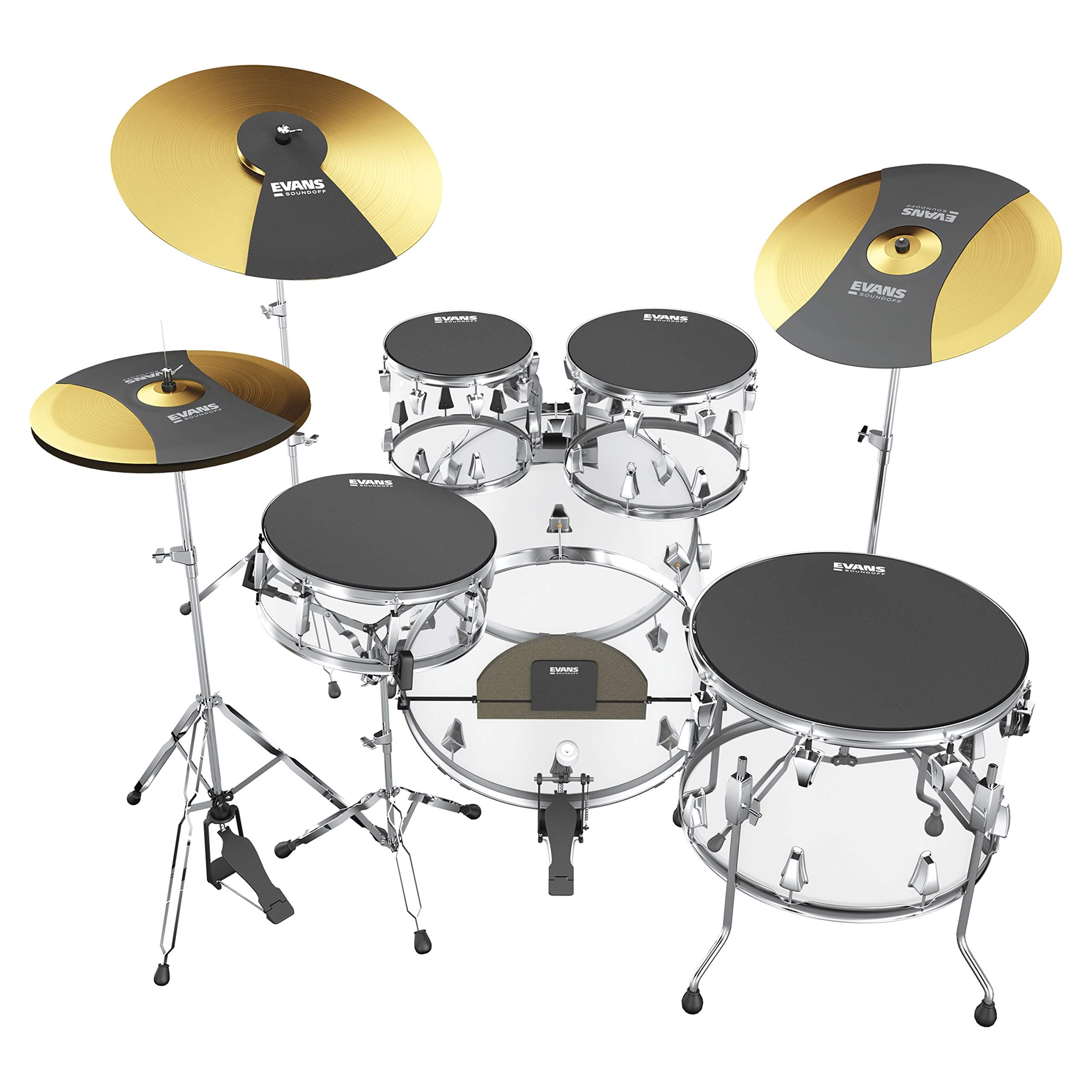Evans Soundoff Drum Mute Pads - Full Box Set for Silencing Drum Kits - 3 Cymbals, 4 Tom/Snare, & 1 Bass Mute - Great for Practice - Rock Box Set - 8-Pack
