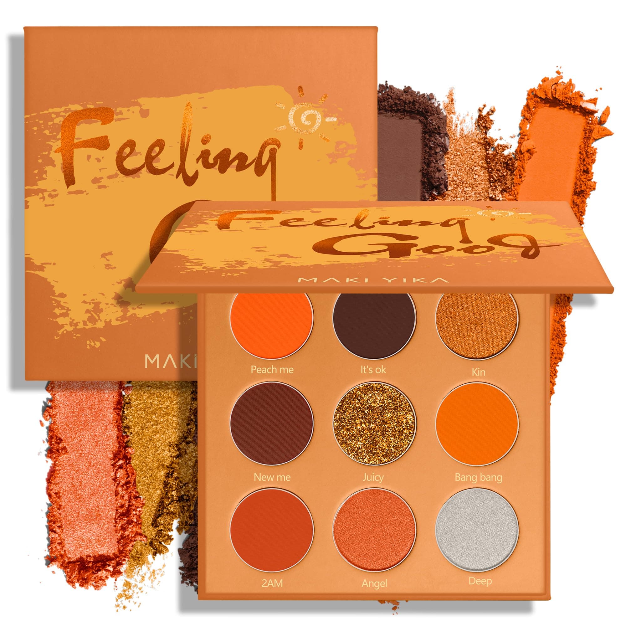 MAKI YIKA Orange Eyeshadow Palette Long Lasting Orange Eye Shadow for Women High Pigmented 9 Color Waterproof Eye Makeup- 9Orange