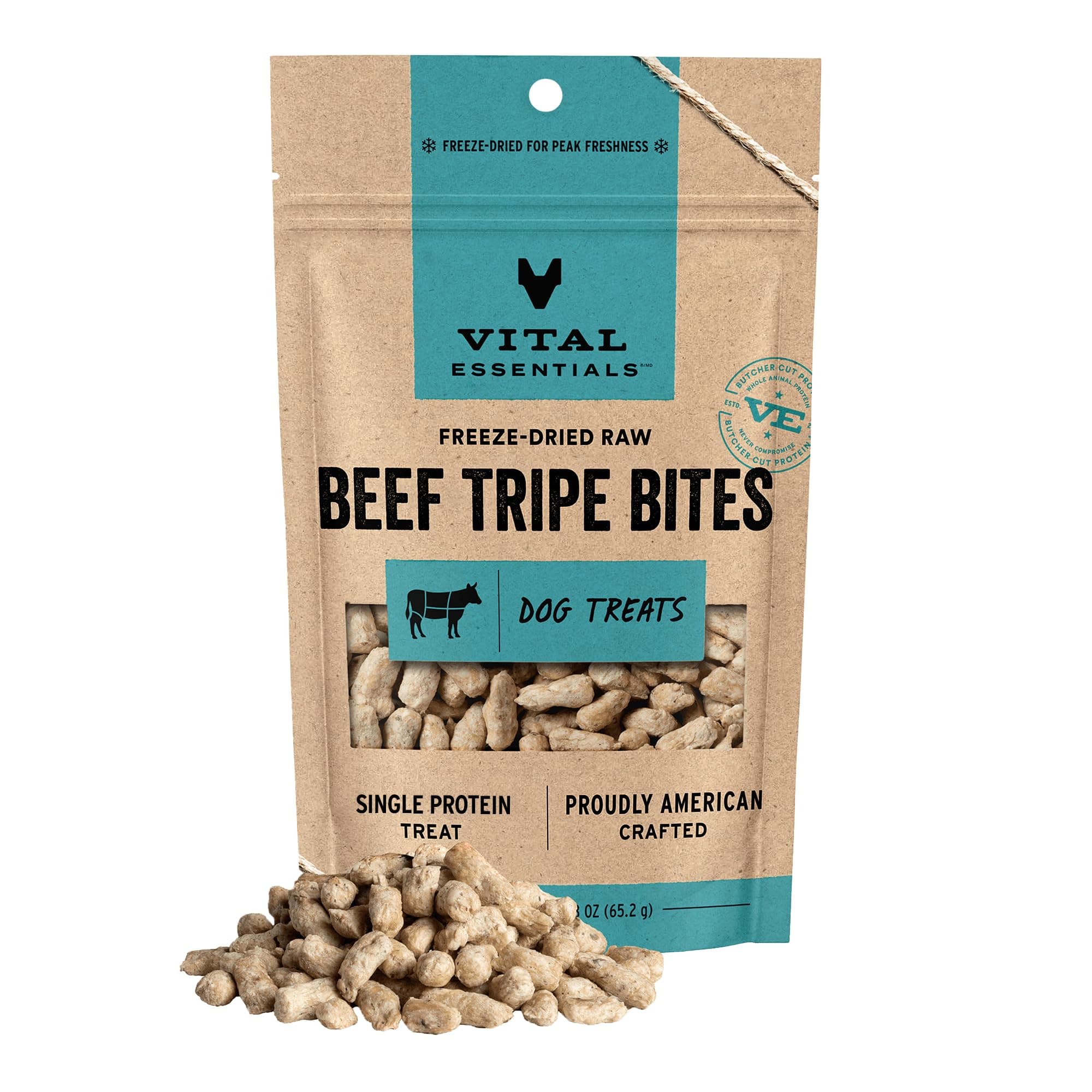 Vital Essentials Freeze Dried Raw Dog Treats with One Ingredient Beef Tripe 65g