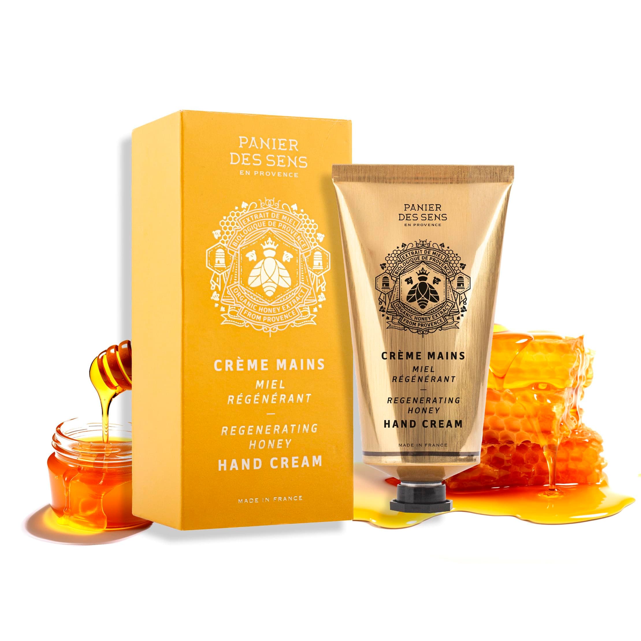 Panier des Sens Honey Hand Cream - Nourishing Shea Butter Hand Cream for Dry Cracked Hands 97% Natural Ingredients - Dermatologically Tested Hand Lotion for Woman Made in France, 2.5 fl oz
