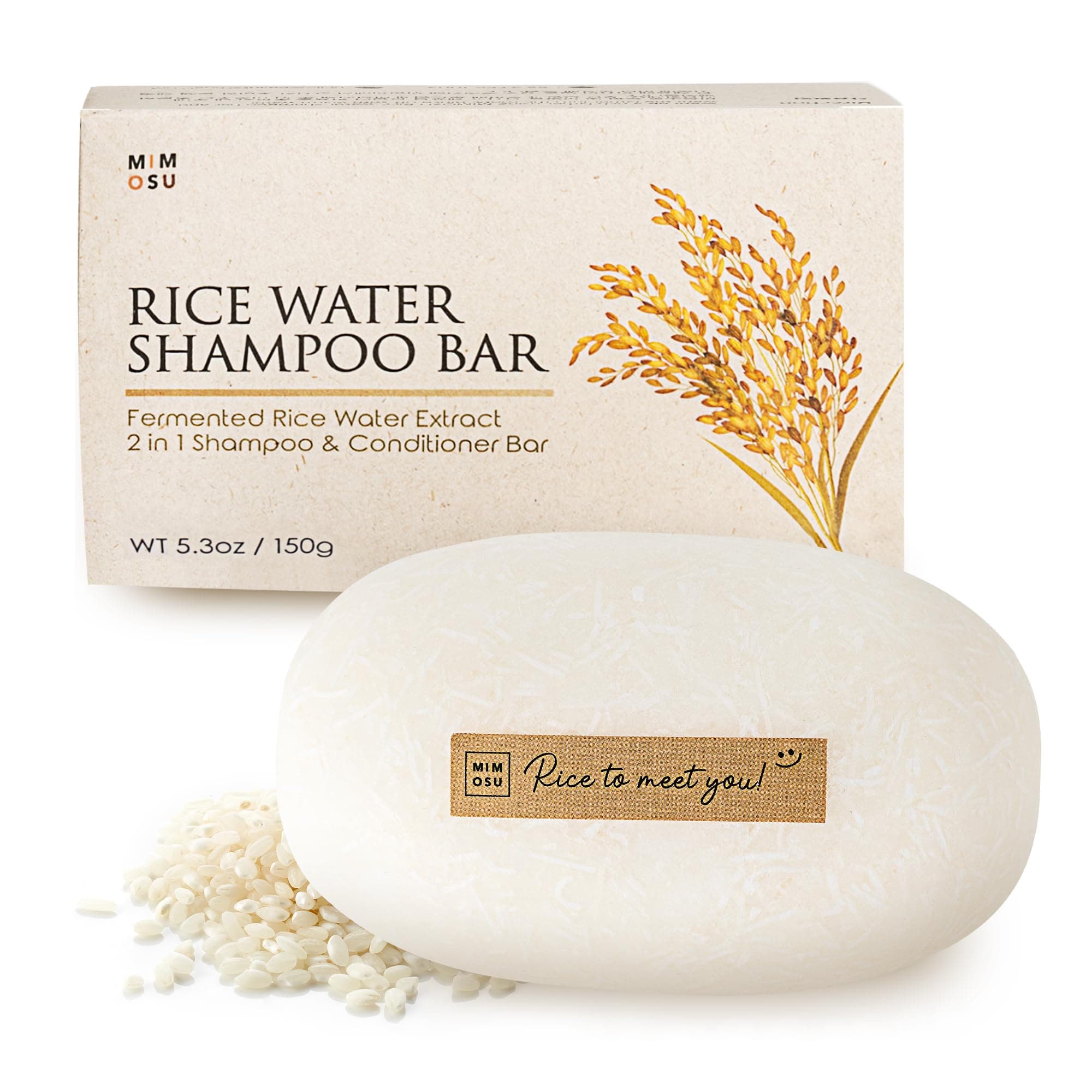 Hair Growth Shampoo Bar, Fermented Rice Water 2-in-1 Shampoo & Conditioner, 5oz, Unscented, pH Balanced, Solid Bar for Oily Hair, Korean Hair Care