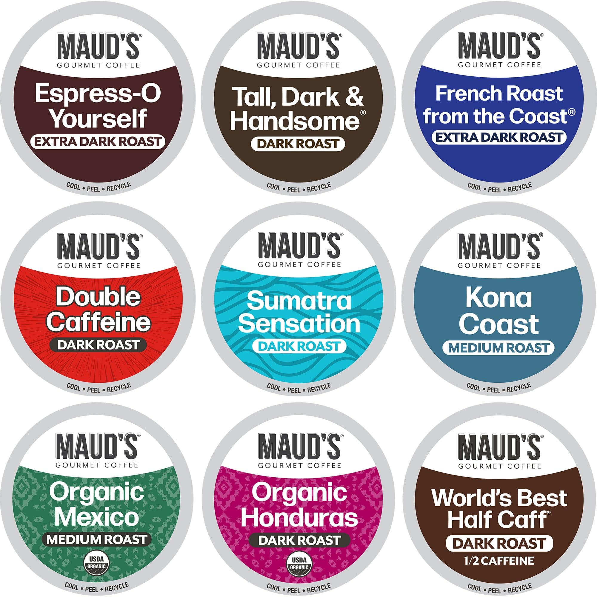 Maud's Bold Dark Roast Coffee Pods Variety Pack, 40 ct, 9 Assorted Dark Roast Flavors in Single Serve Pods – 100% Arabica Coffee, Compatible with Keurig K Cups Maker