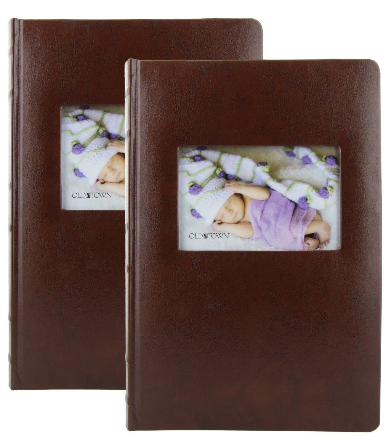 Leather Photo Album with Stitching - Stores 300 Pictures, Brown (2 Pack)