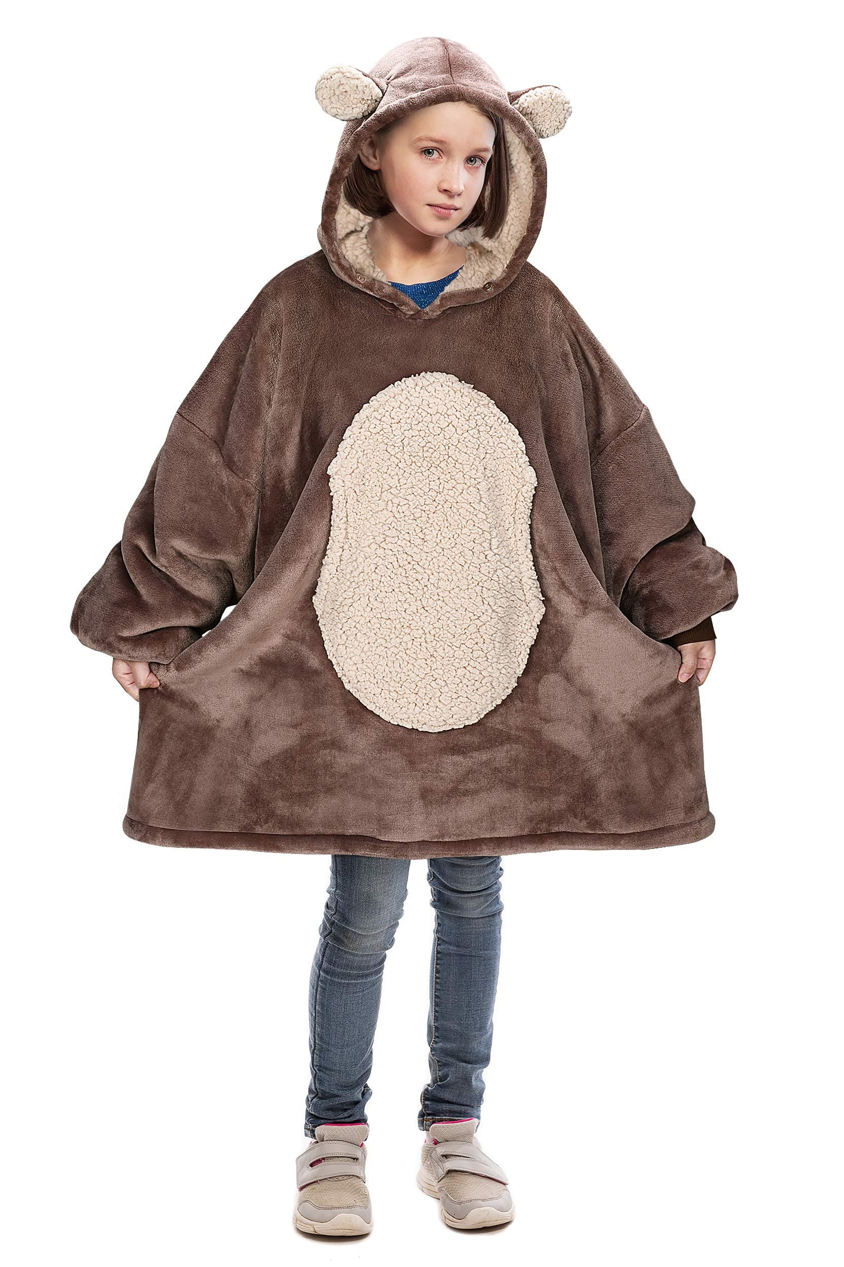 Catalonia Blanket Hoodie for Kids, Oversized Wearable Sherpa Sweatshirt Pullover for Teens Youth, Gift Idea