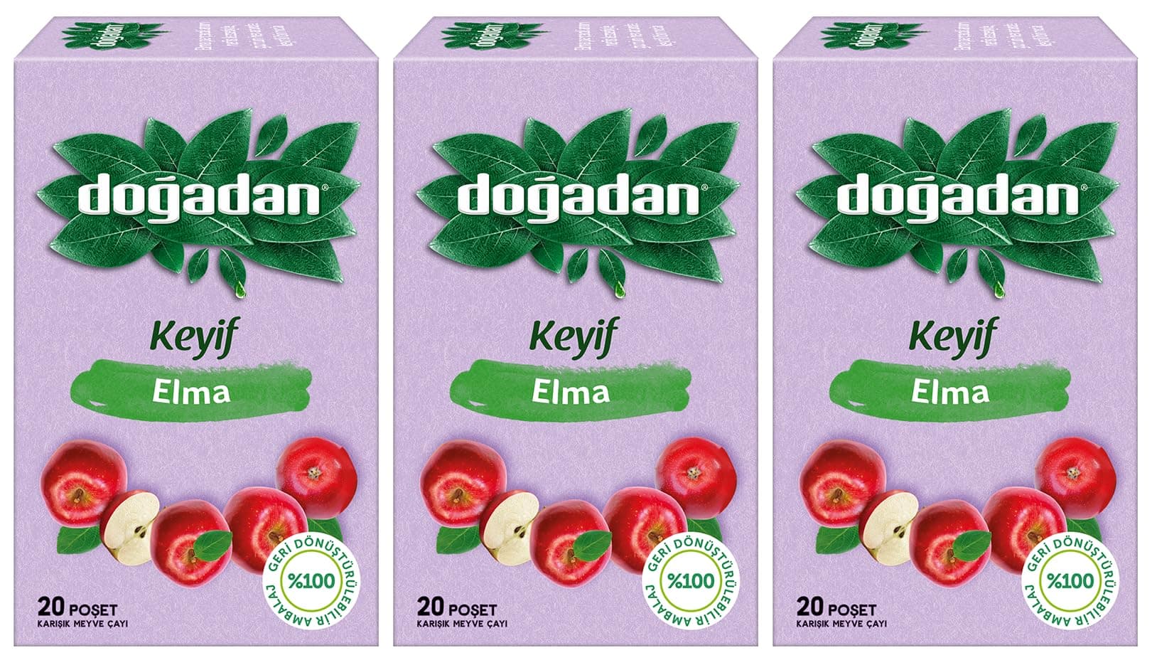 Dogadan, Premium Turkish Apple Tea (Elma Cayi) - 20 Tea Bags - Pack of 3