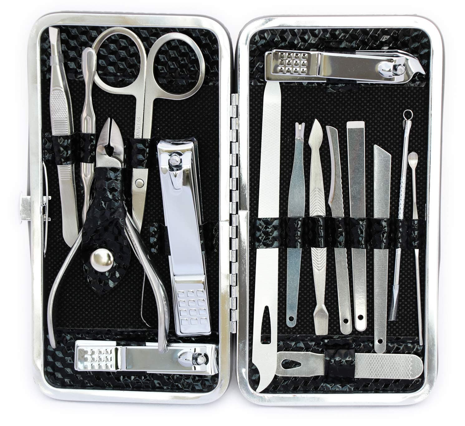 16 PCS Professional Manicure & Pedicure Kit for Women & Men – Premium Grooming Set with Nail Cutter, Scissors, Tweezers, Pusher – Travel-Friendly Stainless Steel Nail Care Tools with Case