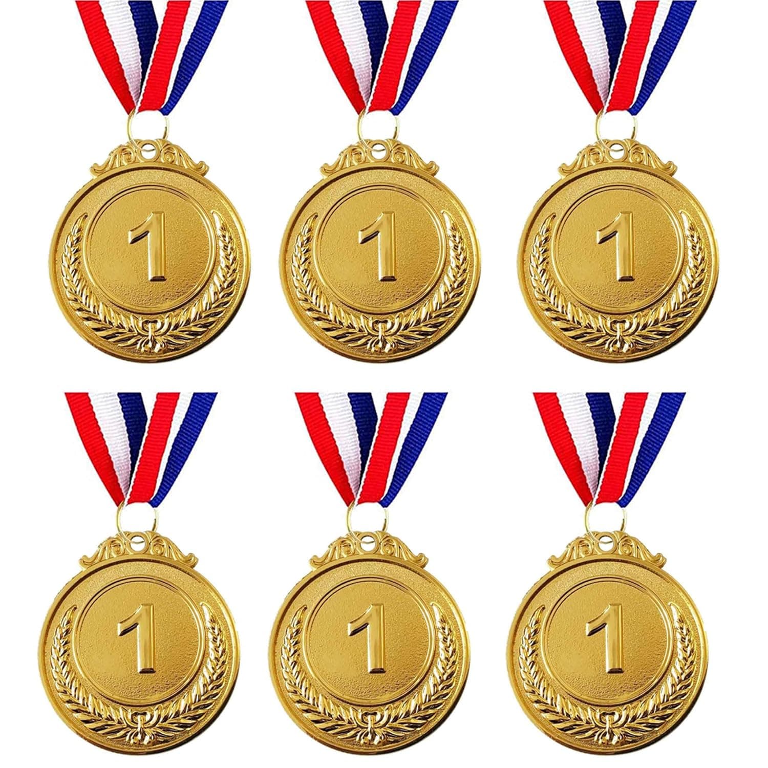 6 metal medals with ribbons, metal gold children's medals, metal sports medals for sports awards, gymnastics competitions, party favors, children and adults