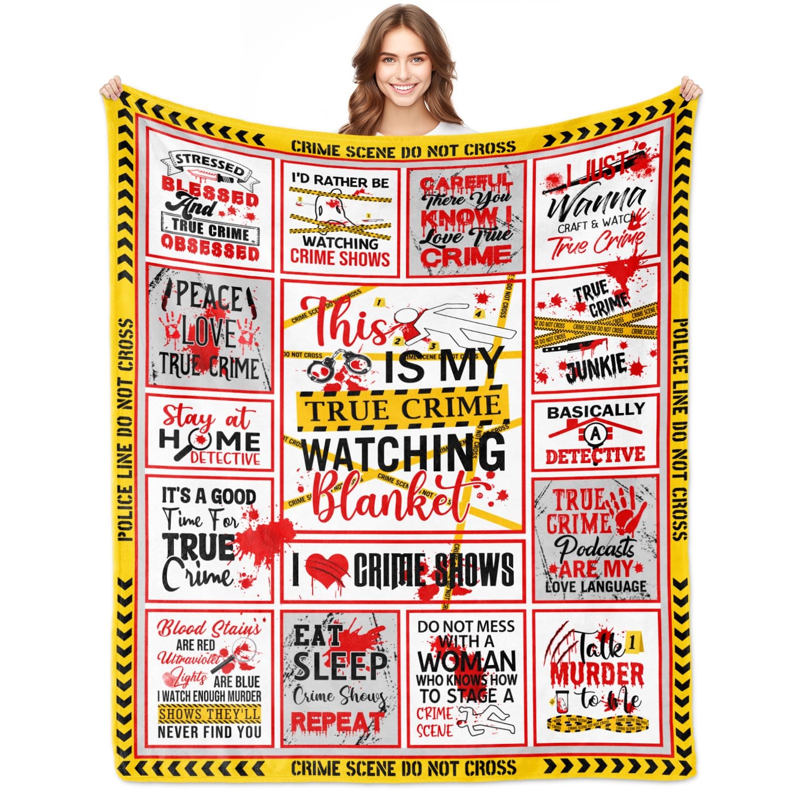 True Crime Gifts, True Crime Blanket 60"x50", Crime Scene Gifts, Serial Killer Gifts, True Crime Gifts for Women/Men, Crime Show Lover Gifts, Gifts for True Crime Lovers, Crime Junkie Merch