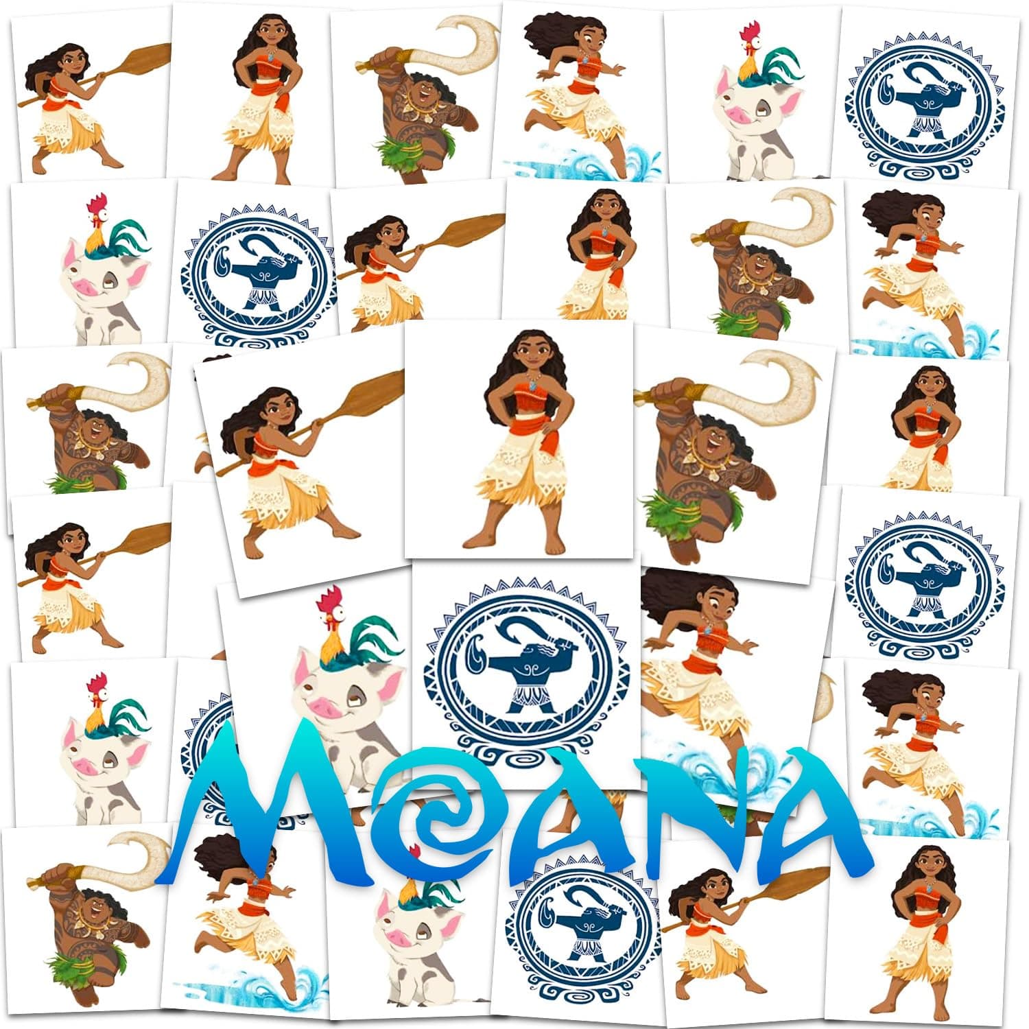 Moana Tattoos Party Favors Bundle ~ 72 Perforated Individual 2" x 2" Moana Temporary Tattoos for Kids Girls Boys (Moana Party Supplies)
