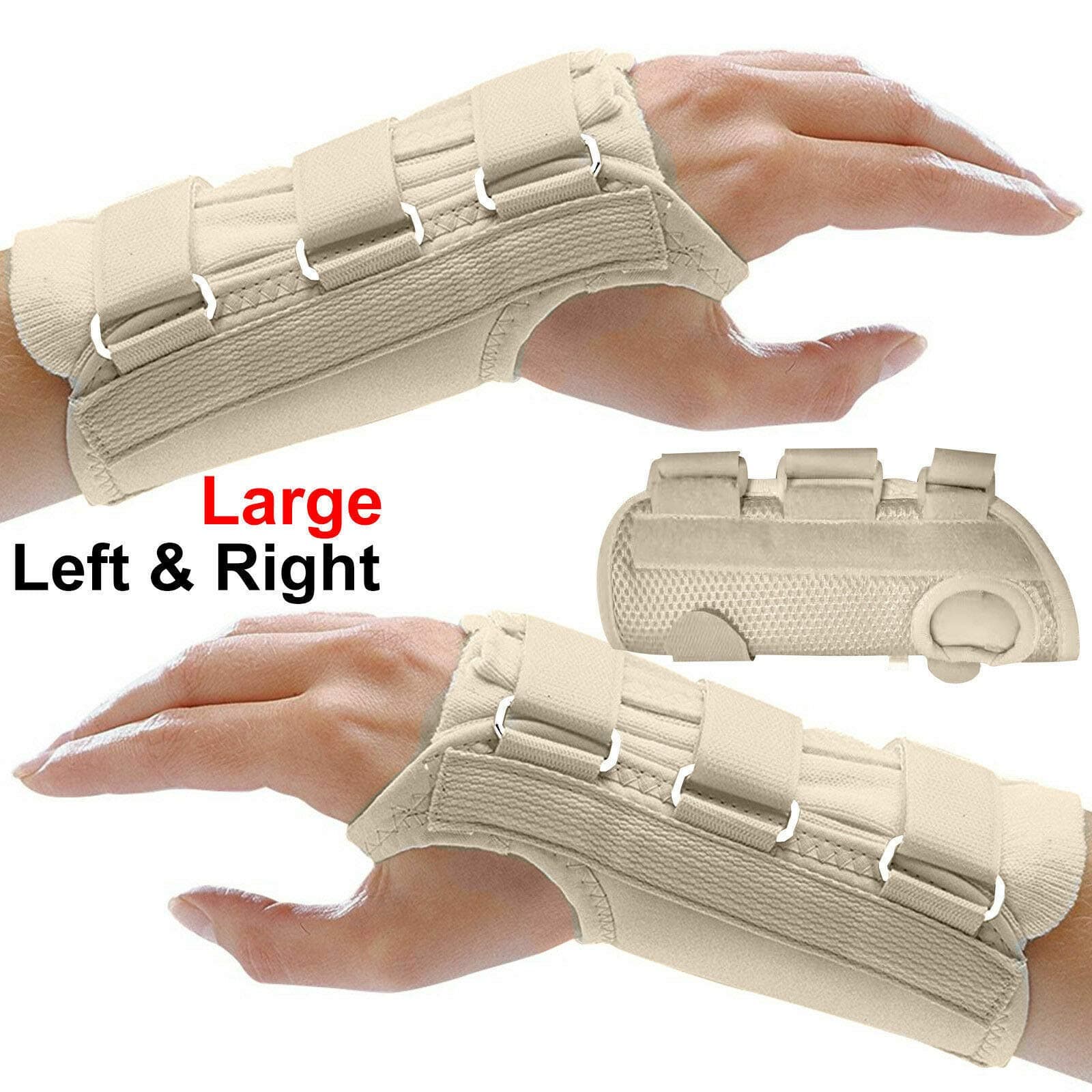 LOCASO - Adjustable Carpal Tunnel Splint Wrist Brace Hand Support Right & Left S M L - Size: Small (13-15cm) - Size: Medium (15-17cm) - Size: Large (17-19cm) (Large Right, Beige)