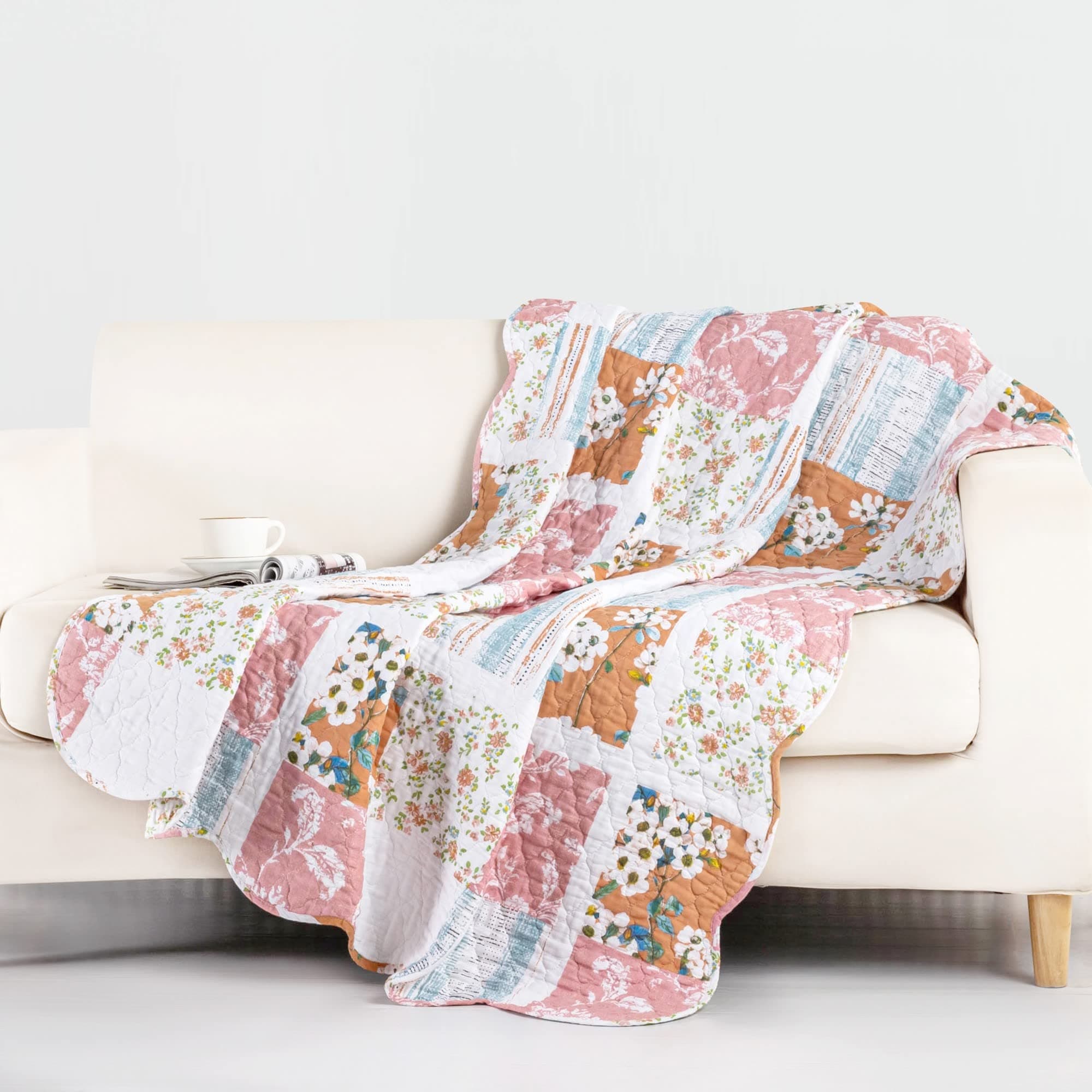 Greenland Home Everly Shabby Chic Quilted Throw Blanket - Throw 50x60-inch,BlueOEKO-TEX STANDARD 100