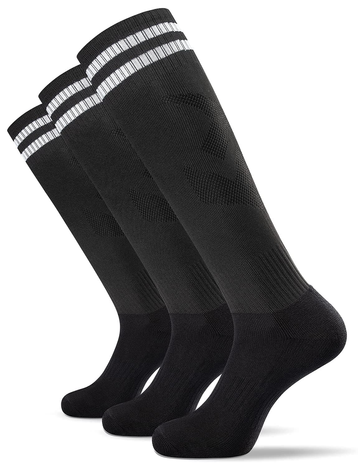 Men's Soccer Socks, Sports Socks, Unisex Knee High Tube Socks, Breathable Athletic Rugby Hockey Socks, Non slip Soccer Socks with Double Stripes Socks for Adults Teens, One Size (Black, 3 Pairs )…