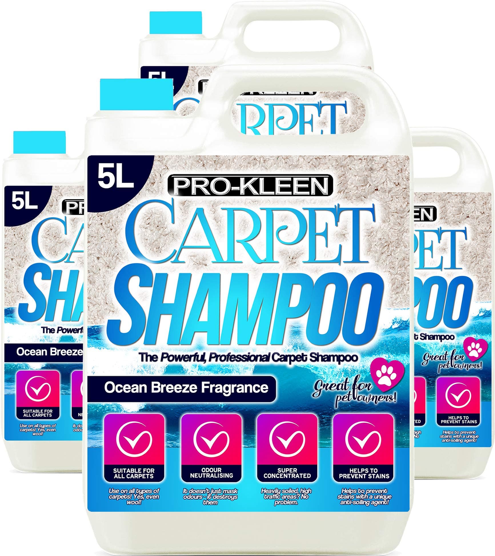 Pro-Kleen Professional Carpet & Upholstery Shampoo – Ocean Fragrance 20L - High Concentrate Cleaning Solution - Suitable For All Machines