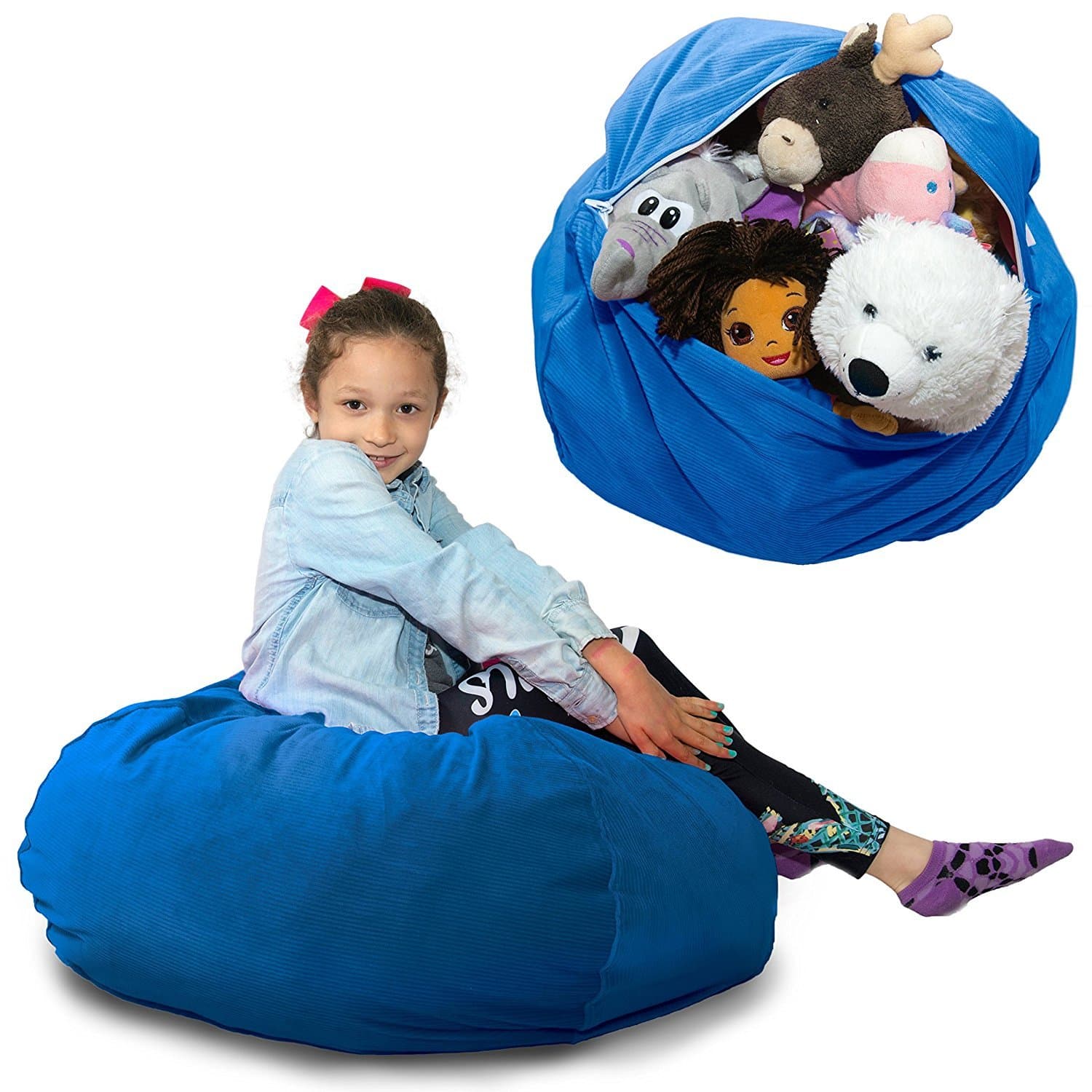 Large Stuffed Animal Storage Bean Bag "Soft 'n Snuggly" Corduroy Fabric Kids Prefer Over Canvas - Replace Mesh Toy Hammock or Net - Store Blankets/Pillows Too - 4 Colors