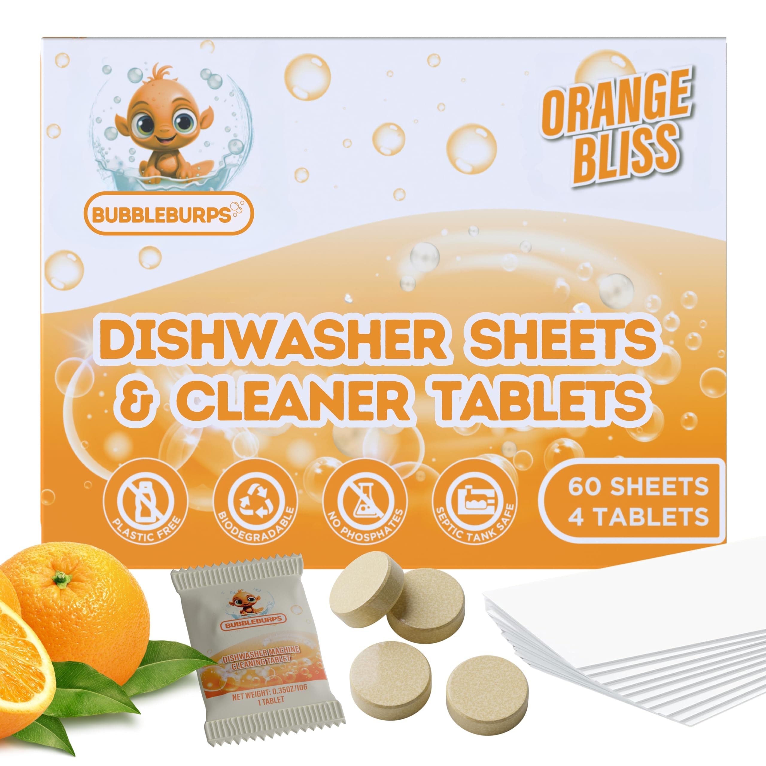 Dishwasher Detergent Sheets & Dishwasher Cleaner Tablets, Concentrated Dish Washing Liquid, Dishwasher Cleaner & Deodorizer, 60 Sheets & 4 Tablets, Septic Safe, Dishwasher or Sink