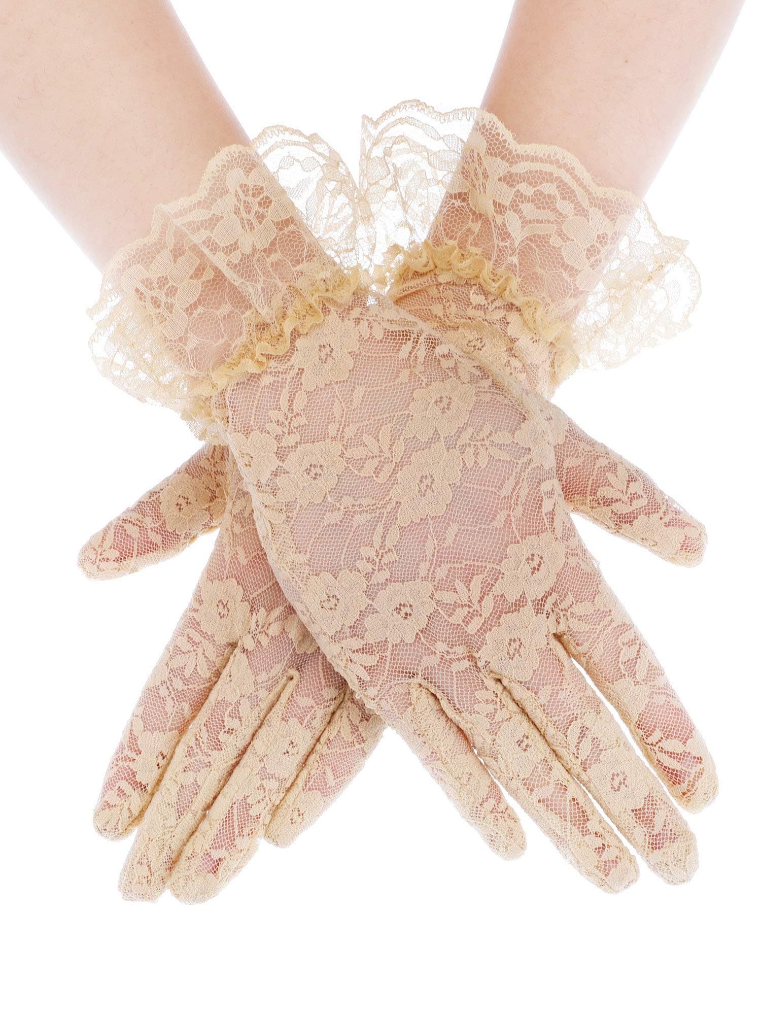 Ladies Lace Gloves for Women Tea Party Elegant Short Courtesy Gloves for Wedding Dinner Opera Parties