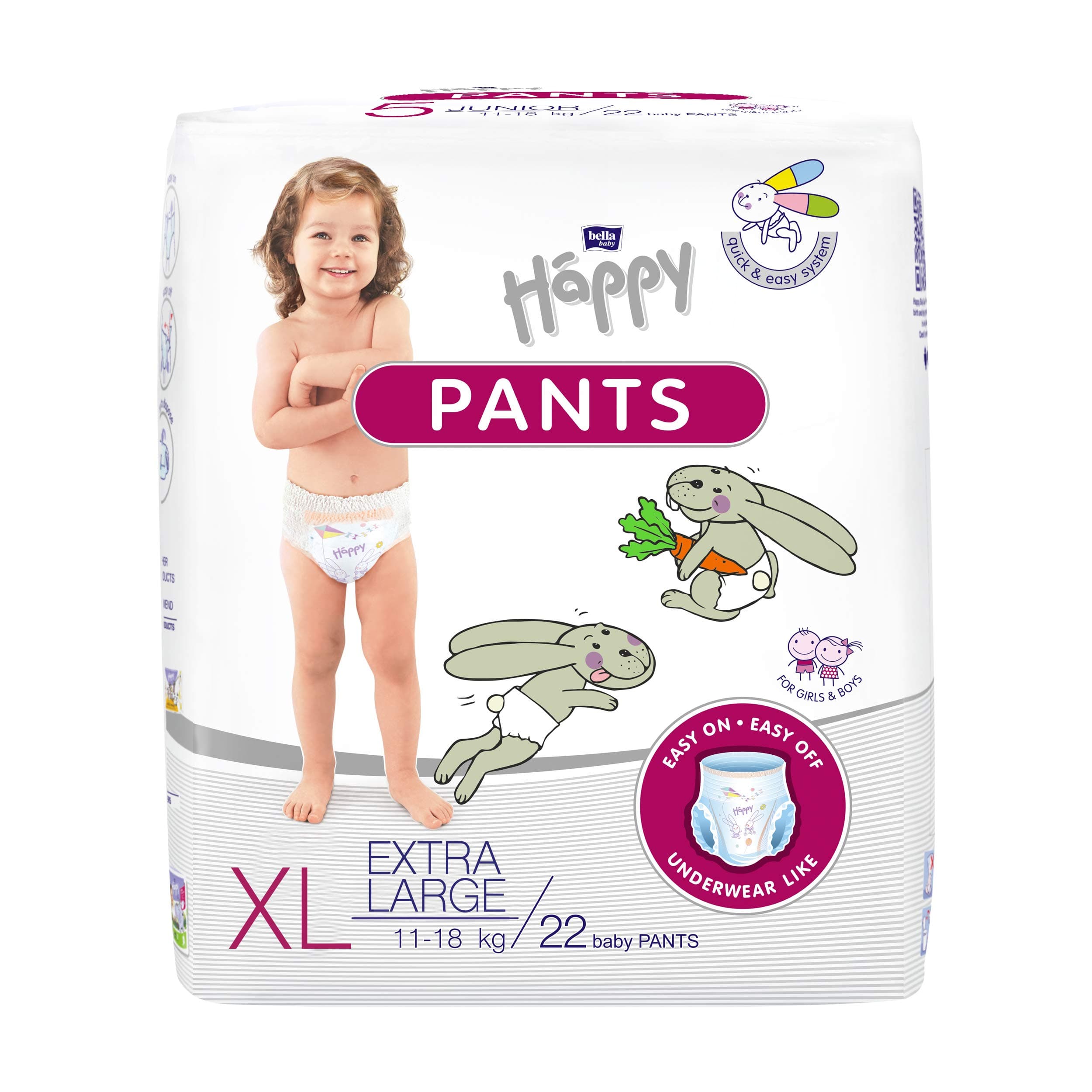 Bella Baby Happy Pant Style Diaper | High Absorptive Layer | Air Flow Technology | Size Extra Large (XL ) | Pack of 1 | 22 Pcs