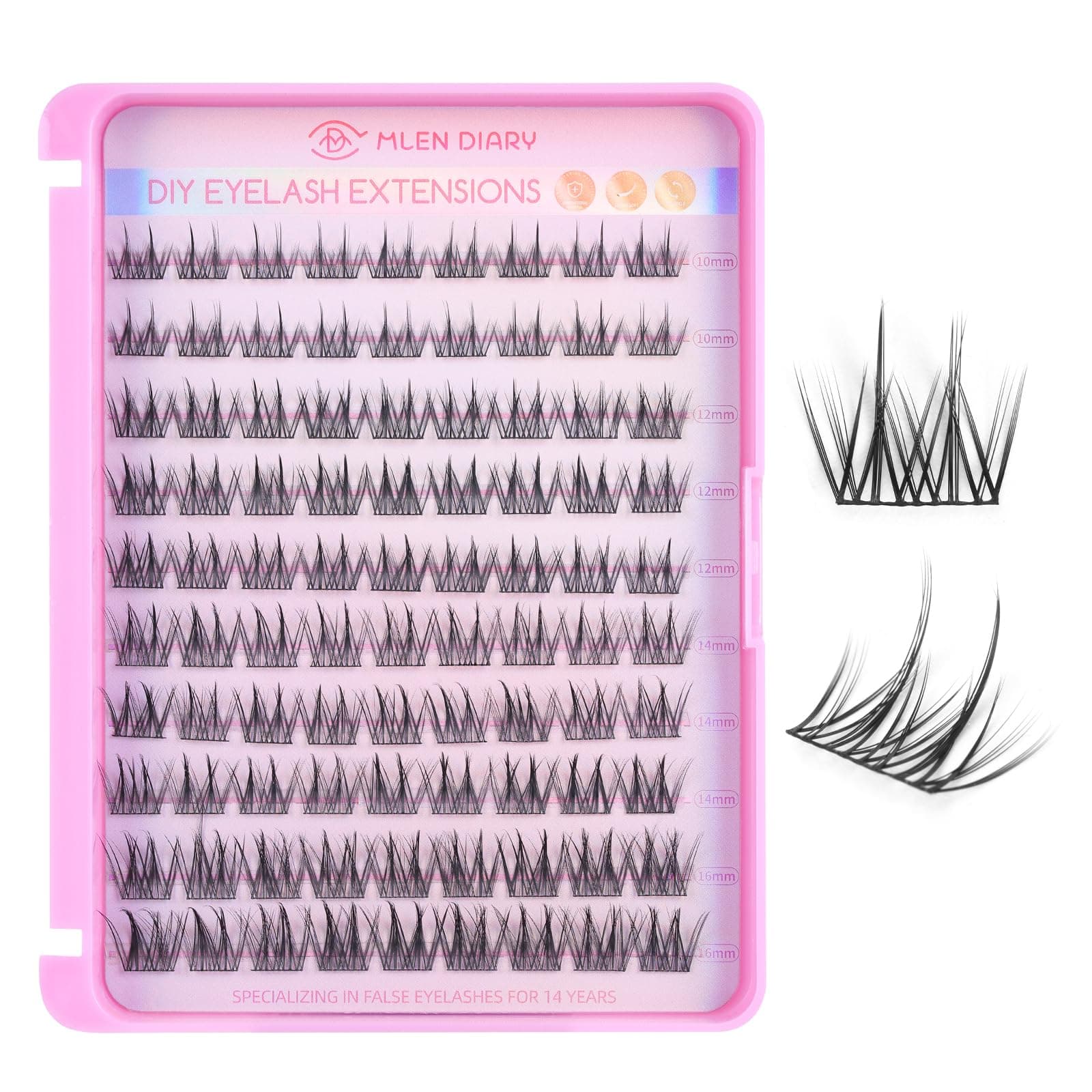 MLEN DIARY Lash Clusters Eyelash Extensions 90 Clusters Lashes 10-16mm D Curl Mega Volume Individual Eyelash Extensions DIY Eyelash Clusters Extensions in