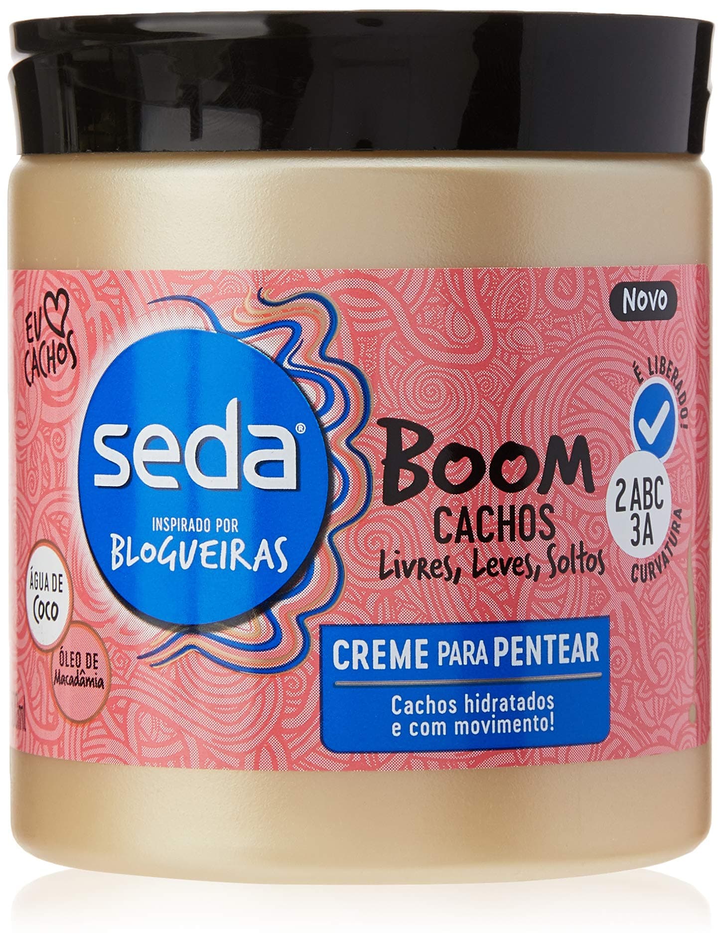 Linha Boom Curvaturas Seda - Creme para Pentear Cachos Livres, Leves, Soltos 500 Ml - (Seda Boom Curves Collection - Free, Light And Loose Combing Cream 16.9 Fl Oz)