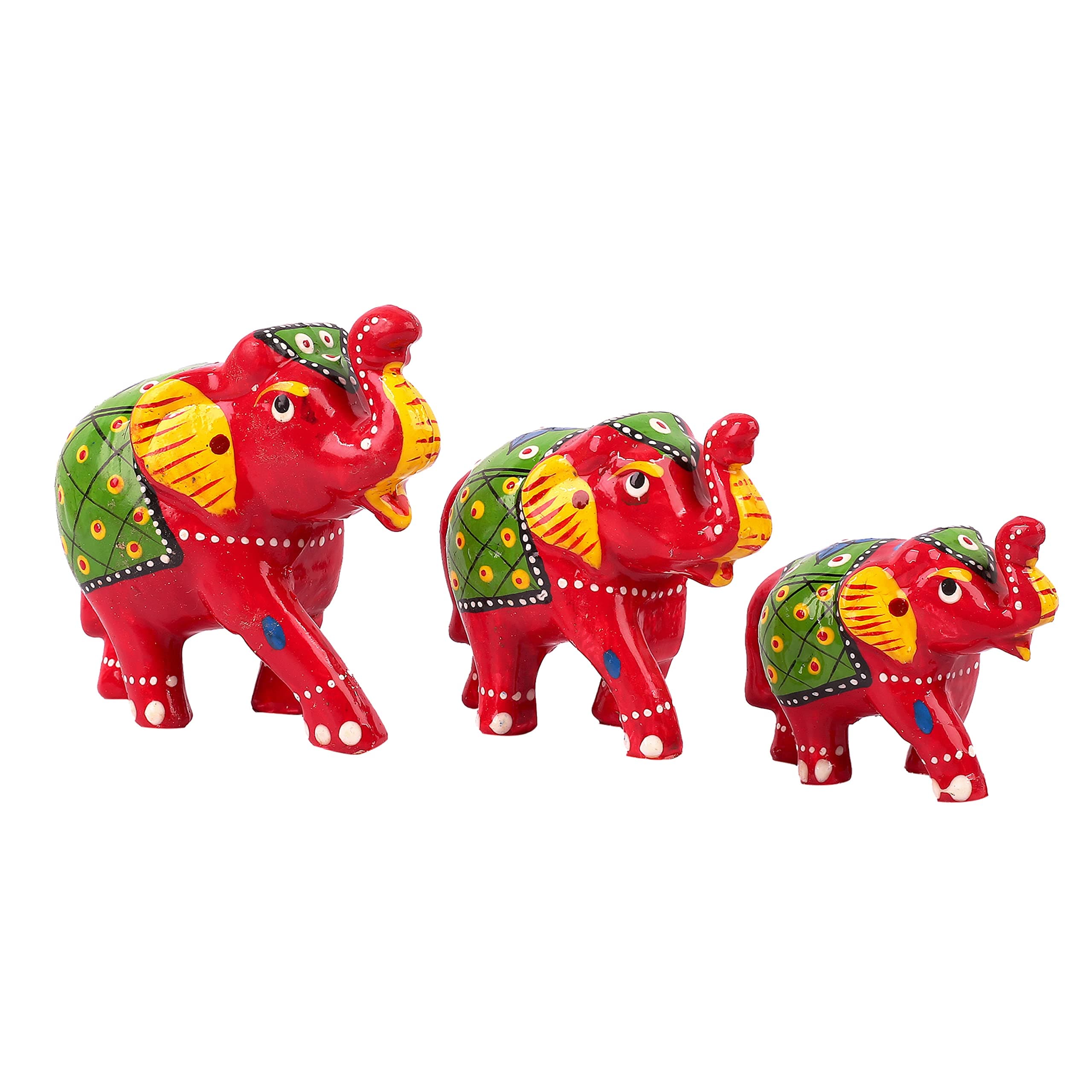 DreamKraft Paper Mache Elephant Showpiece for Enhance Home Decor - Red (Set of 3)