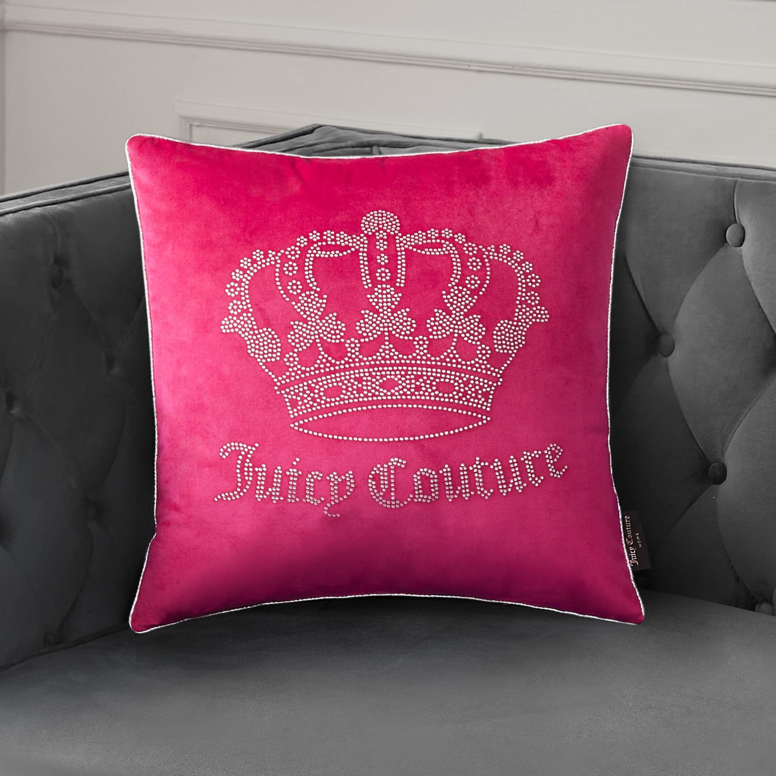 Juicy CoutureSquare 1-Piece Living Room and Bedroom Décor, Premium Throw Pillow, 20"x20", Gothic Rhinestone Hot Pink