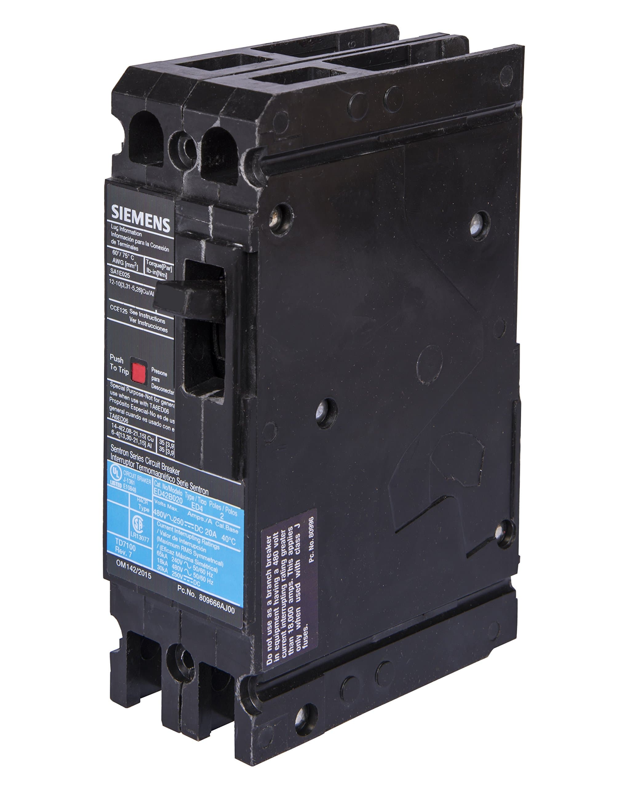 Siemens ED42B070 Circuit Breaker, Type ED4, 70 Amp, 2 Pole