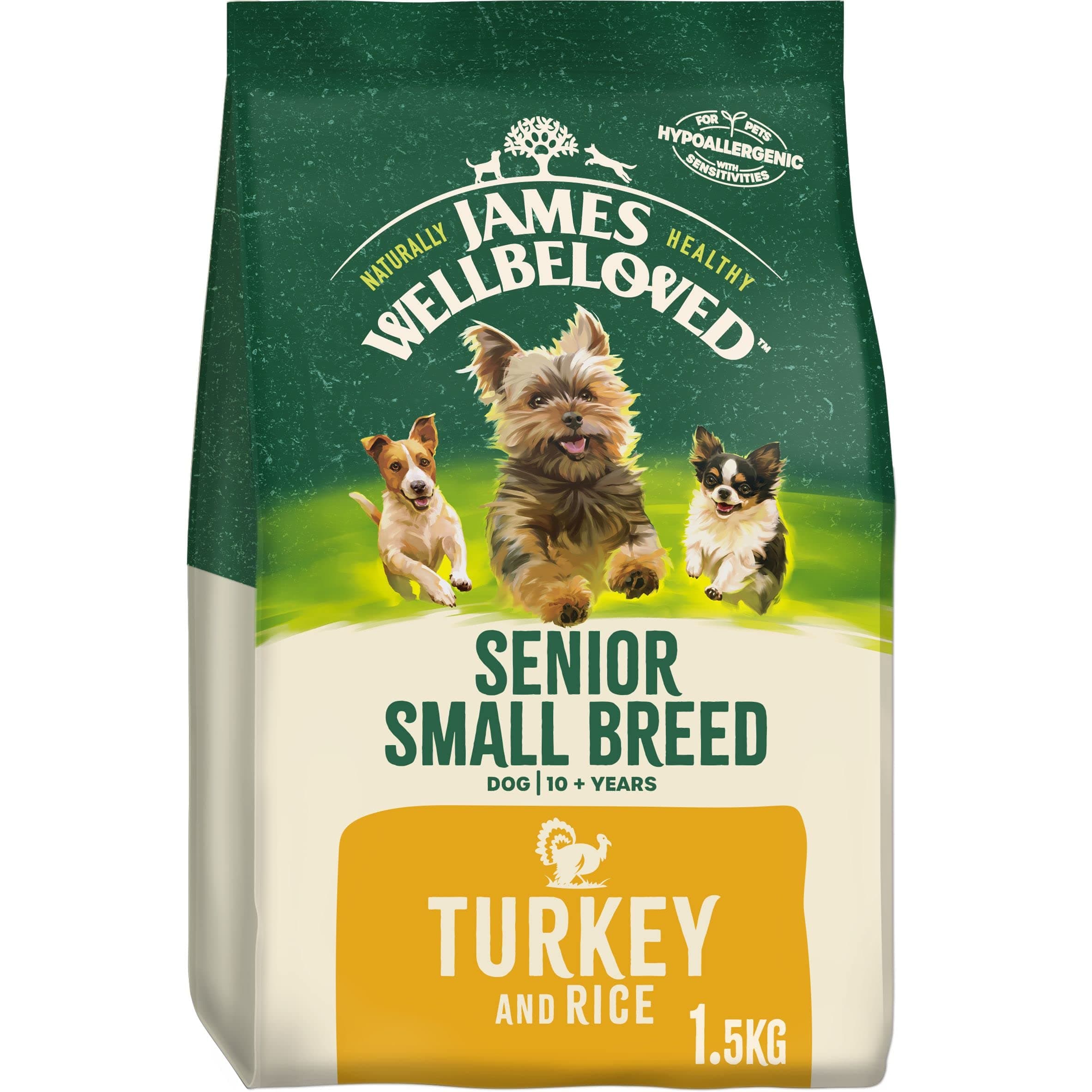 James Wellbeloved Senior Small Breed Turkey & Rice 1.5 kg Bag, Hypoallergenic Dry Dog Food