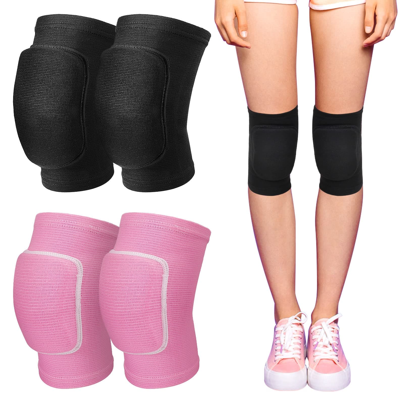 2 Pairs Stretchy Dance Knee Pads,Breathable Knee Brace Supports Knee Protector with Soft Sponge for Dance Yoga Sport Exercise(M)