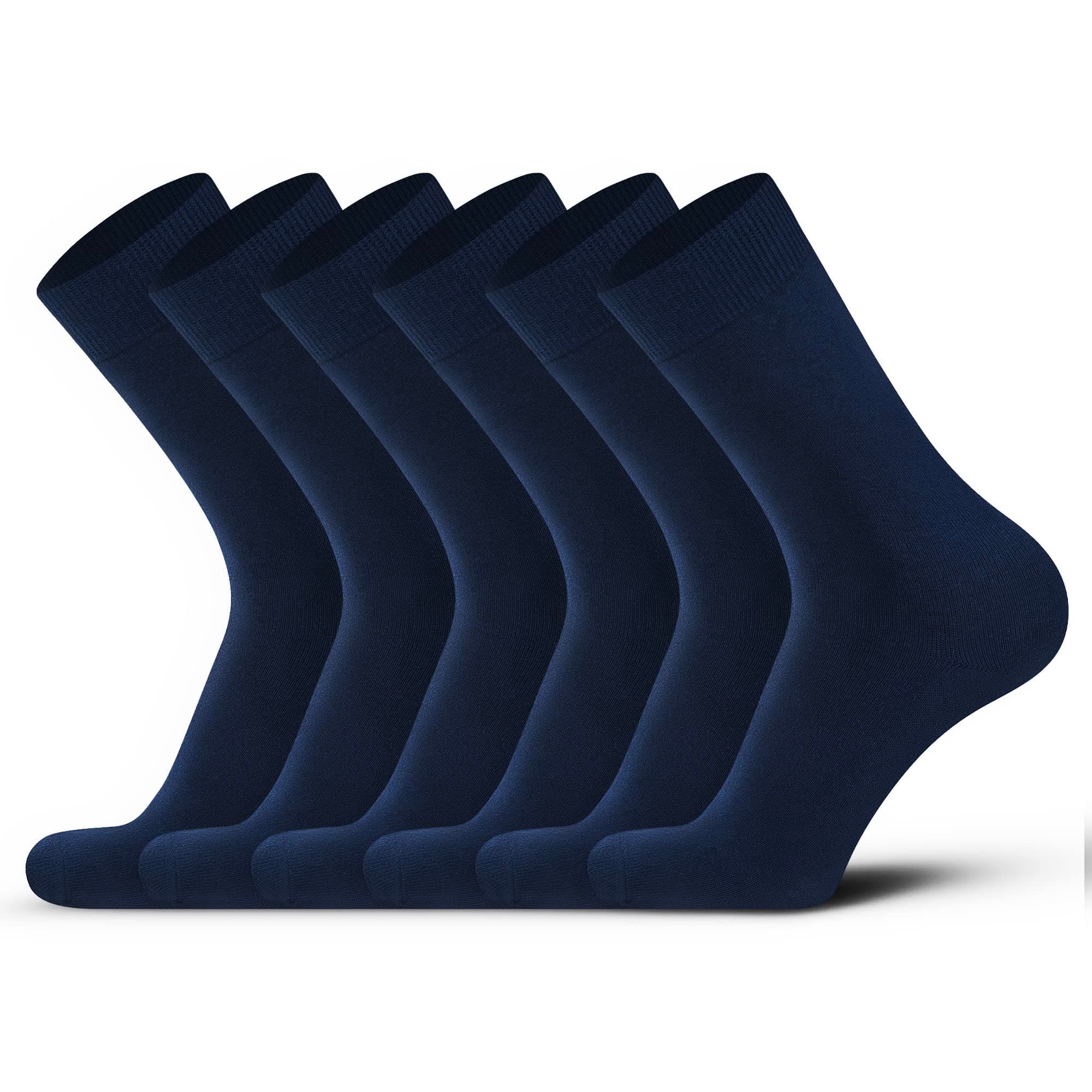 Men's Dress Socks, Black, 6 Pairs Classic Cotton Polyester Socks, Reinforced, Cozy