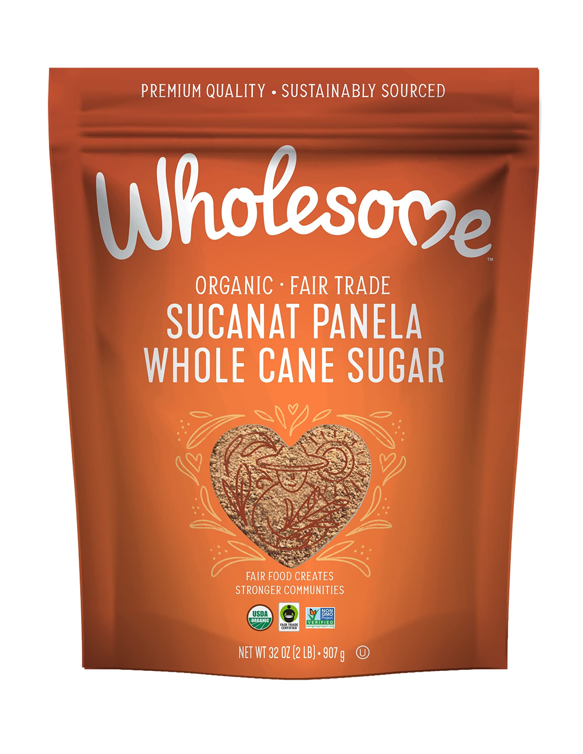 Wholesome Sweeteners 32-Ounce Organic Sucanat Panela Whole Cane Sugar, Fair Trade, Non-GMO Project Verified, Gluten Free & Vegan for Baking, Sprinkling and More, 1 Pack