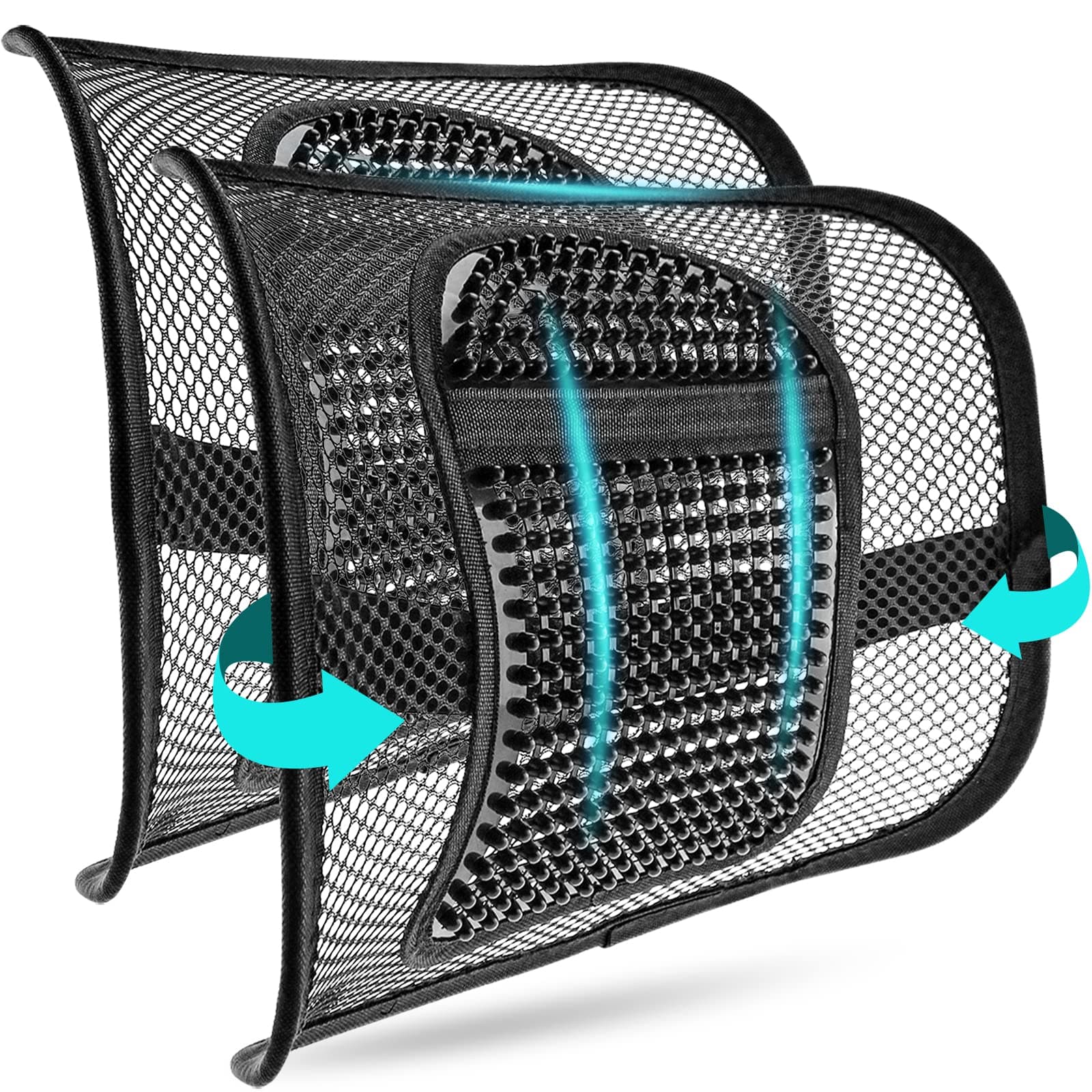 2 Pack Mesh Back Support, Mesh Lumbar Support Cushion Air Flow Chair Back Support with Elastic Strap Back Rest for Home Office Chair Car Seat Back Pain Relief