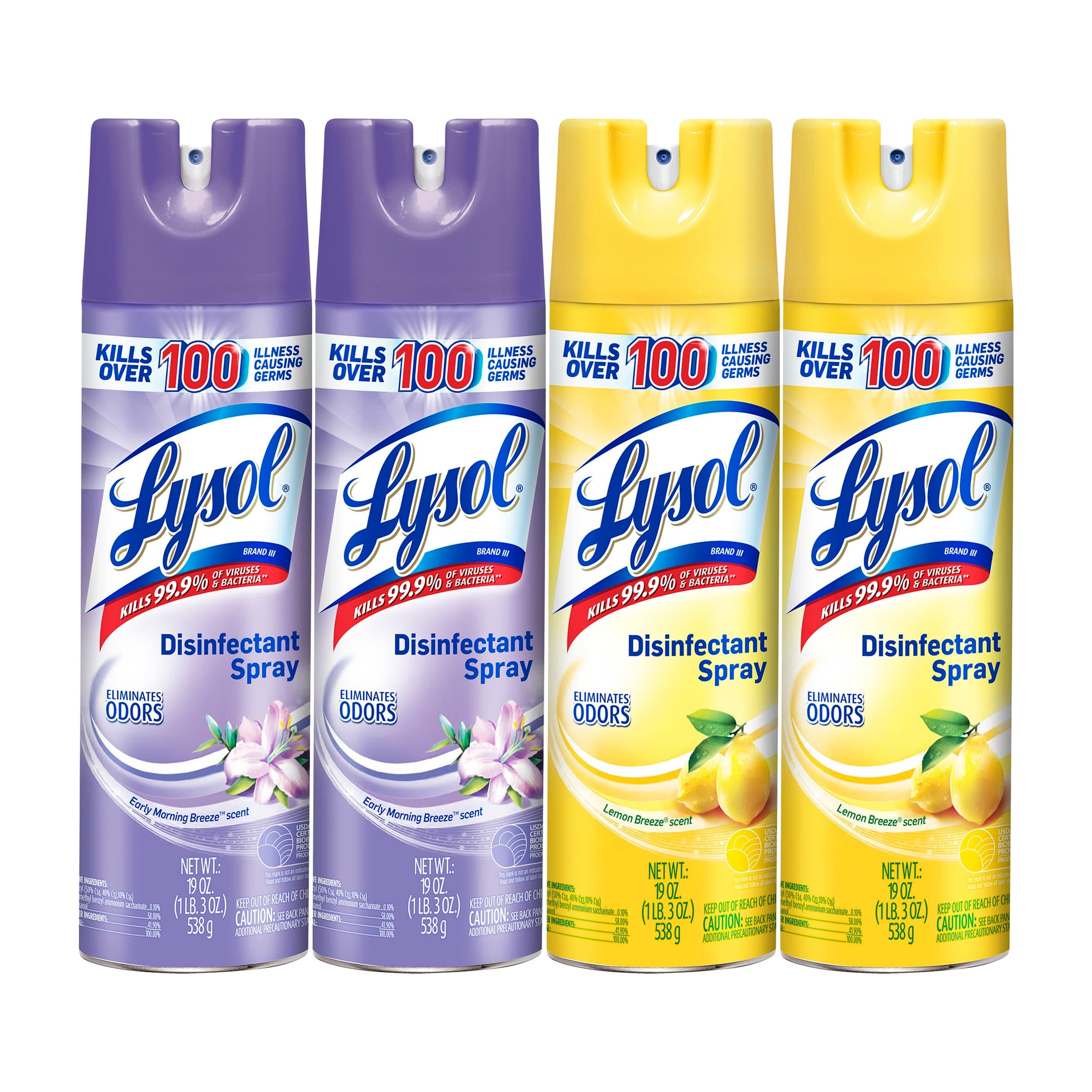 Lysol Disinfectant Spray Bundle, Sanitizing And Antibacterial Spray, For Disinfecting And Deodorizing, contains x2 Lemon and Early Morning Breeze, 19 Fl Oz, Packaging May Vary