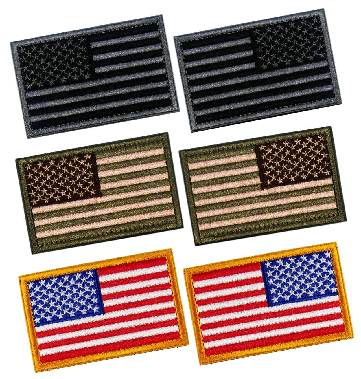 6 PCS Tactical Patches of USA US American Flag Regular and Reverse, with Hook and Loop for Backpacks Caps Hats Jackets Pants, Military Army Uniform Emblems, Size 3x2 Inches