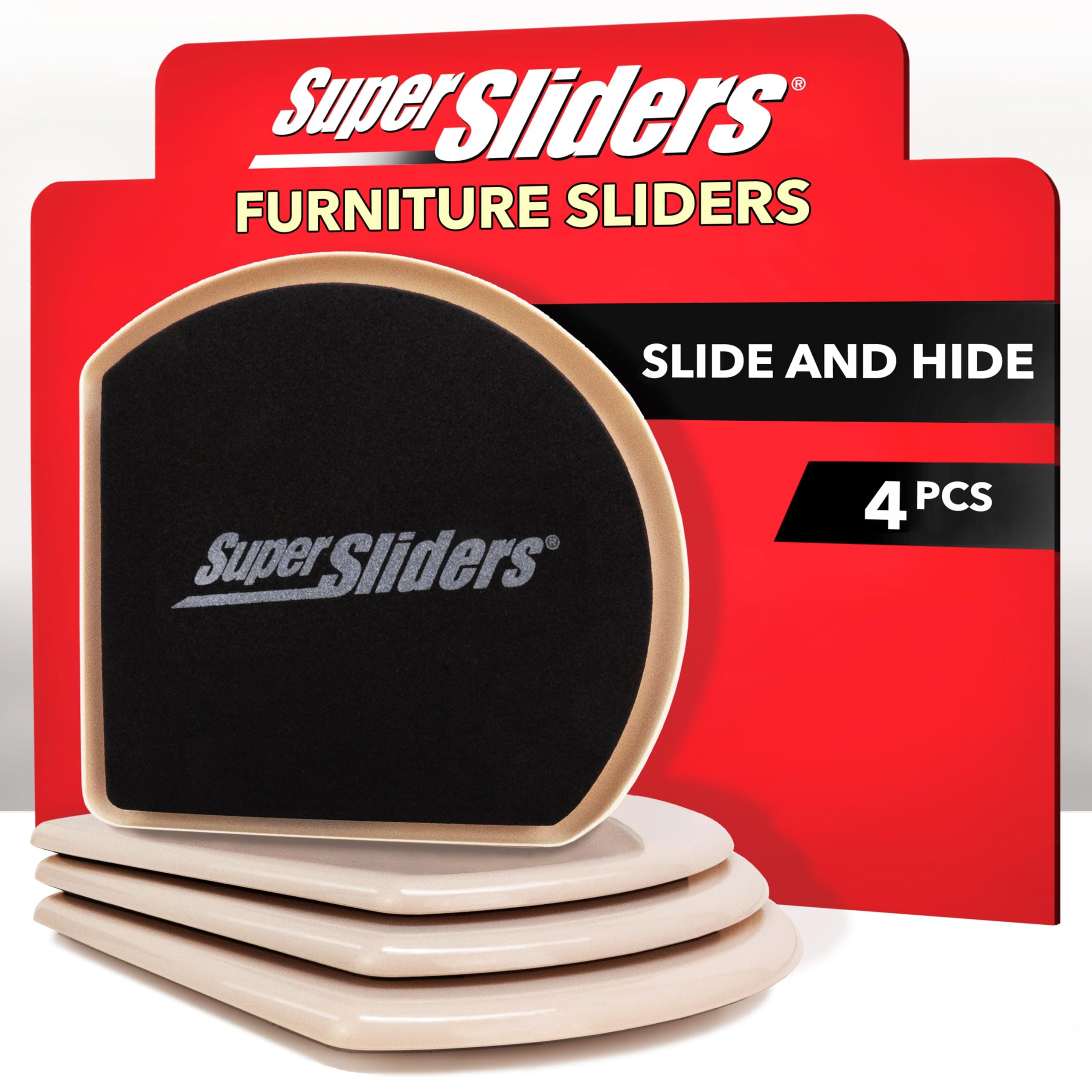 Super Sliders 7" Slide & Hide Reusable Furniture Sliders for Carpet - Effortless Moving and Surface Protection, Beige (4 Pack)