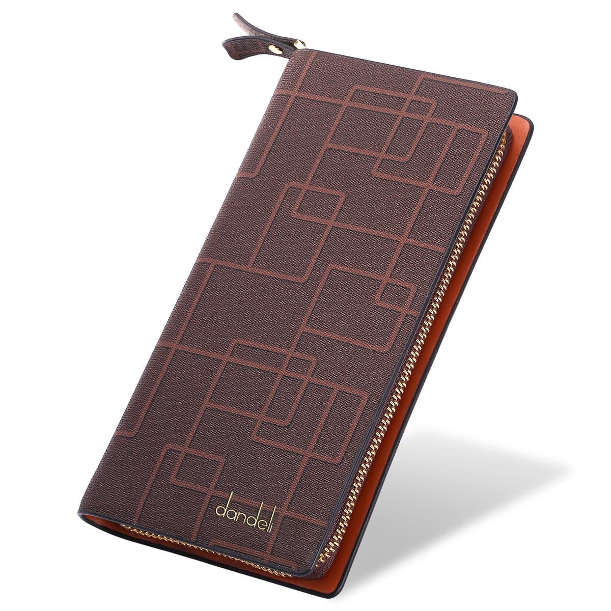 DANDELI New Vintage Genuine Leather Mens Long Wallet RFID Blocking Money Clip Protective Credit Card Holder with Zipper Pocket