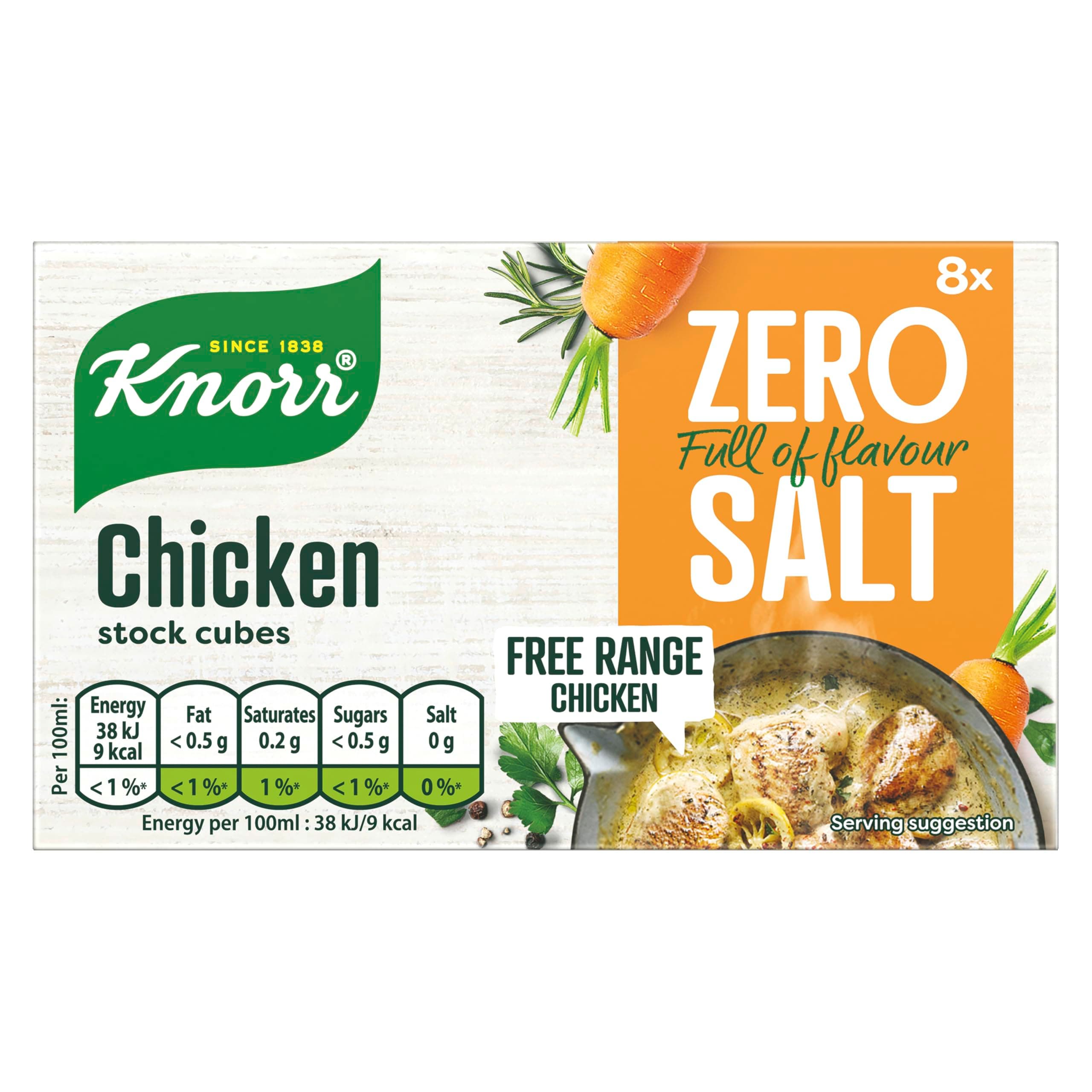 Zero Salt Chicken Stock Cubes pack of 8 lactose- and gluten-free for delicious, zero-salt chicken dishes 9 g