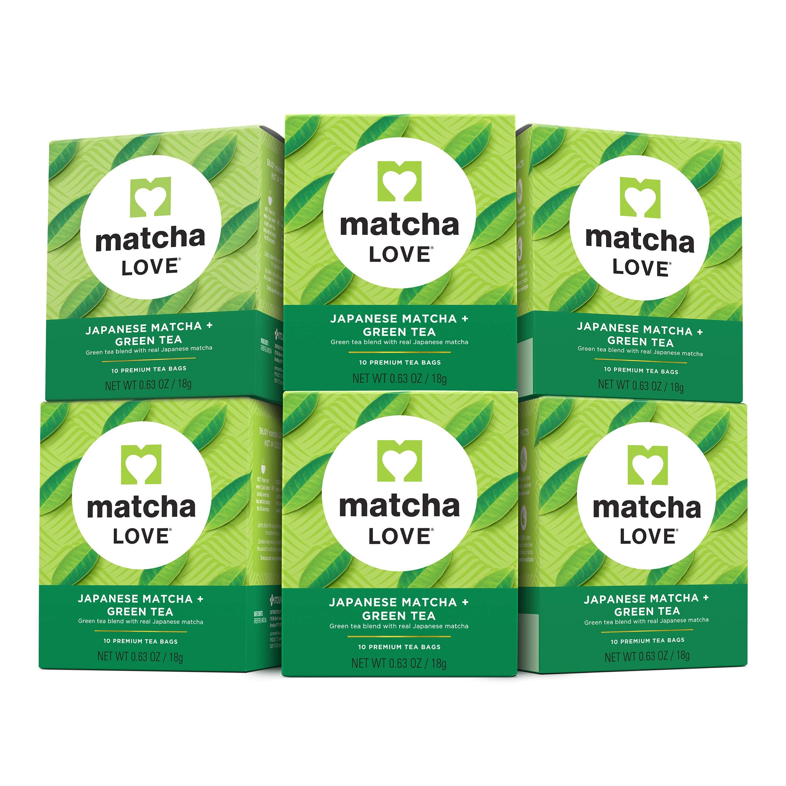 Japanese Matcha + Green Tea, 10 Premium Tea Bags (Pack of 6)