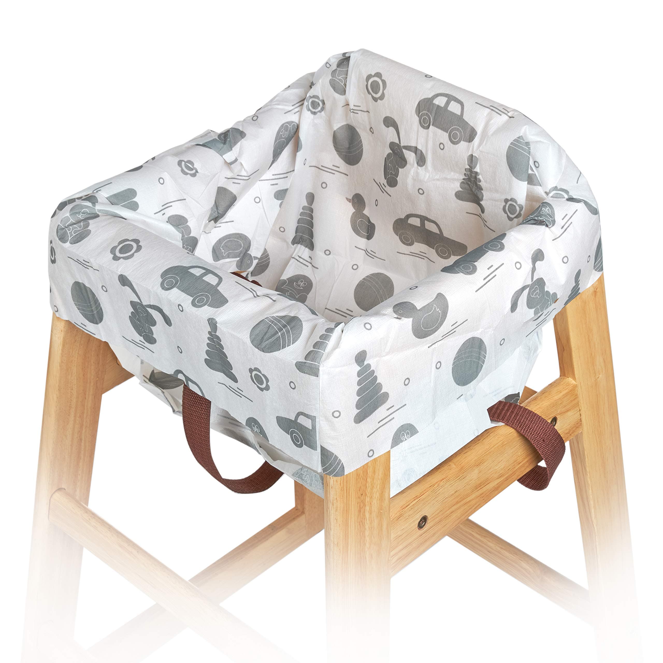 Disposable High Chair Covers, 10 Pack for Babies and Toddlers, Gray with Animal Patterns