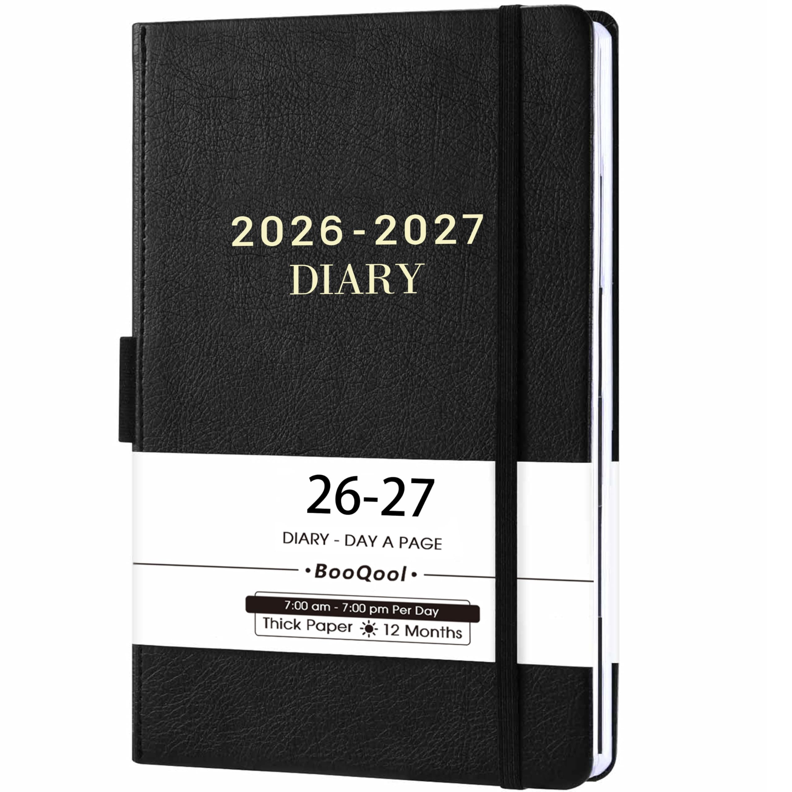 Academic Diary 2026-2027 - Diary 2026-2027 Page a Day from July 2026 to June 2027, Productivity Daily Planner with Monthly Tabs, Inner Pocket, Black, Banded,14.3 X 21 cm