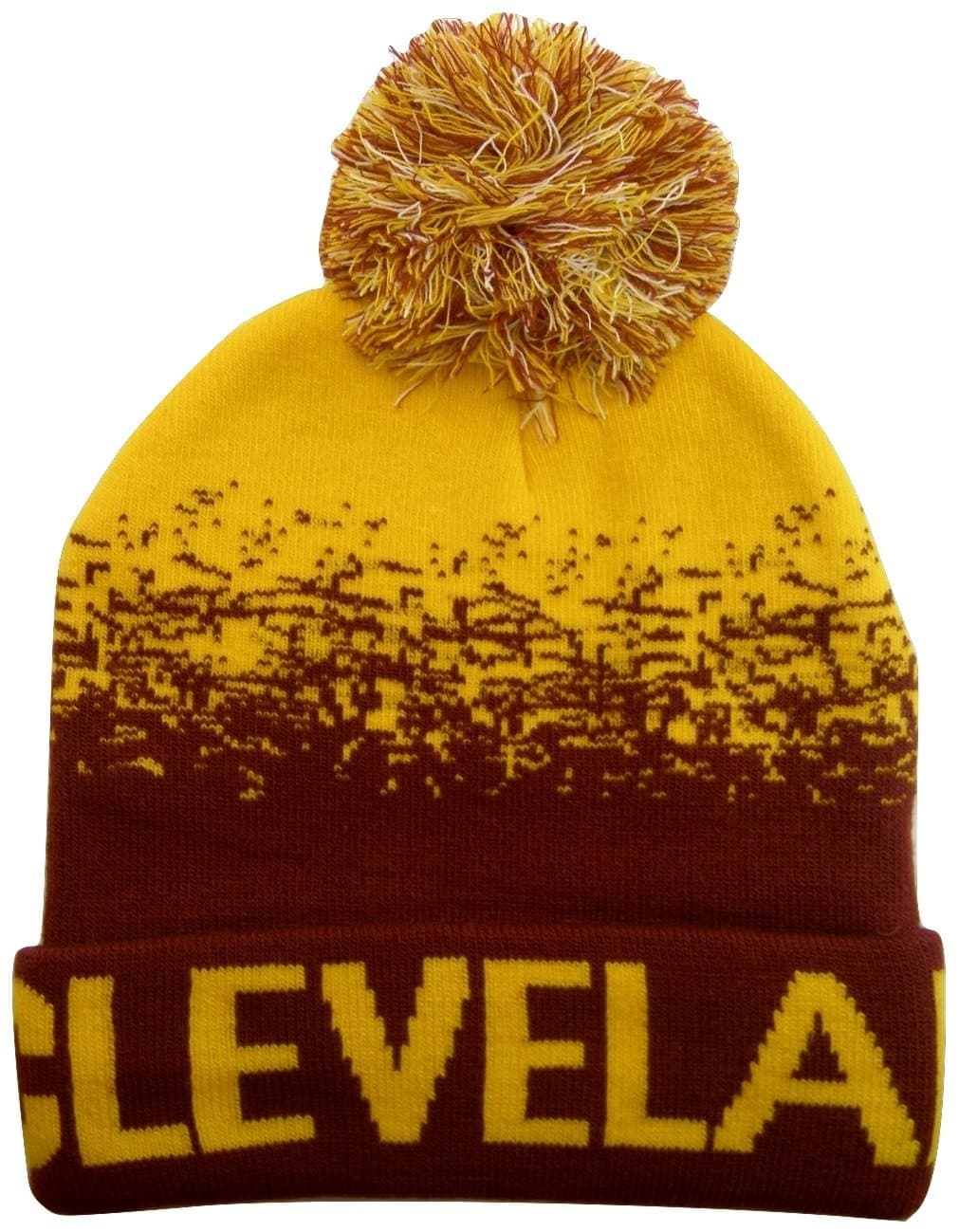 Cleveland Men's Digital Fade Soft Fabric Winter Knit Hats (Gold/Wine)