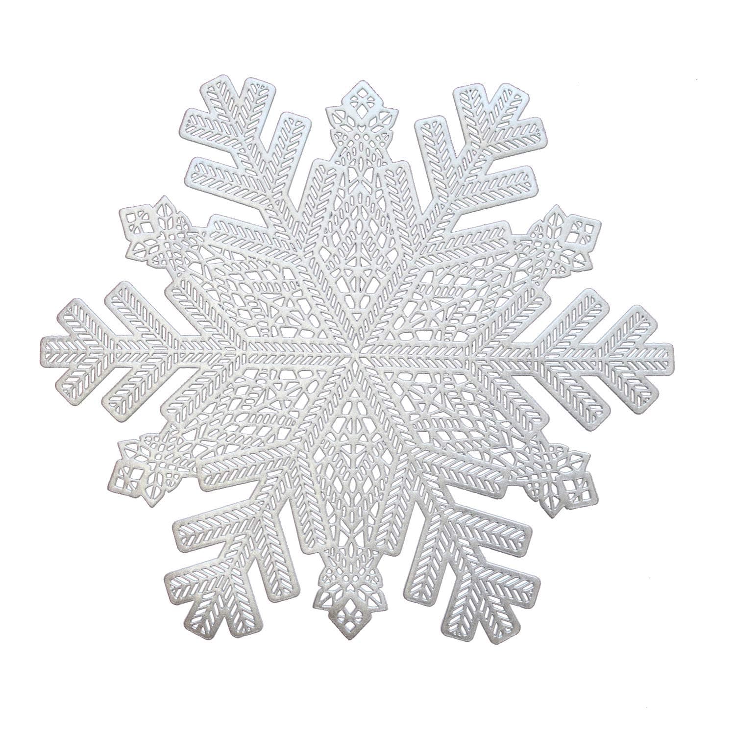15"×17" Vinyl Metallic Christmas Placemats Hollow Out Design, Winter Placemats Set of 6, Snowflake Silver