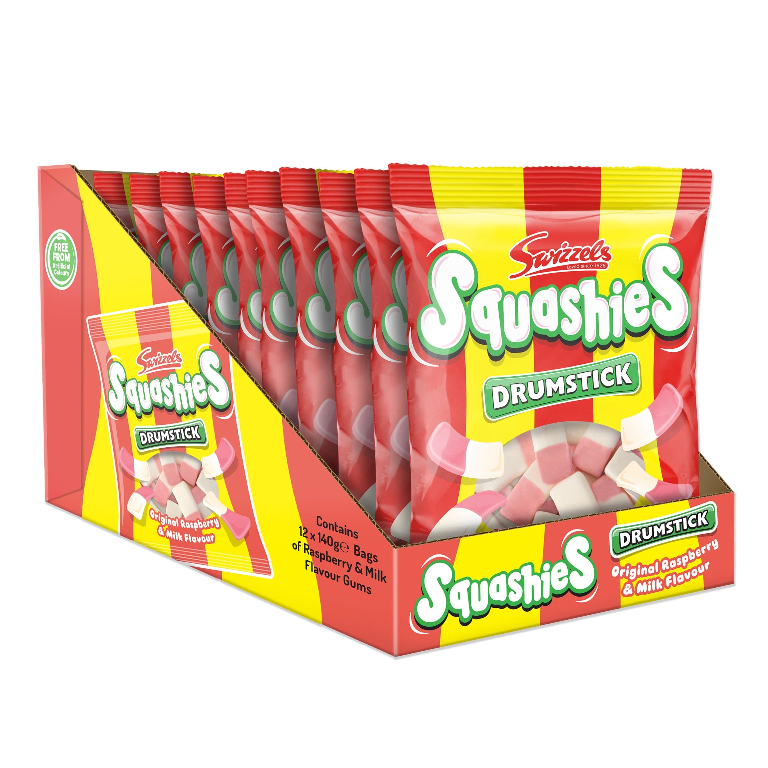 Drumstick Squashies Original – Raspberry and Milk Flavour Sweets – Multipack (12 x 140g)