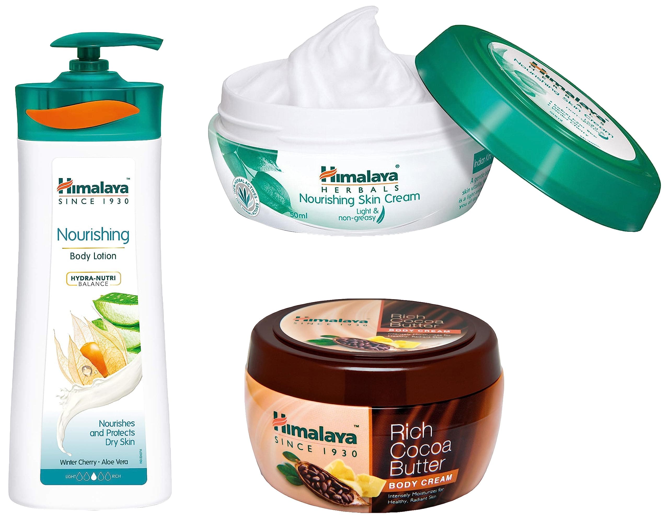 Himalaya Rich Cocoa Butter Body Cream, 200ml & Nourishing Skin Cream, 100ml & Nourishing Body Lotion, 400ml