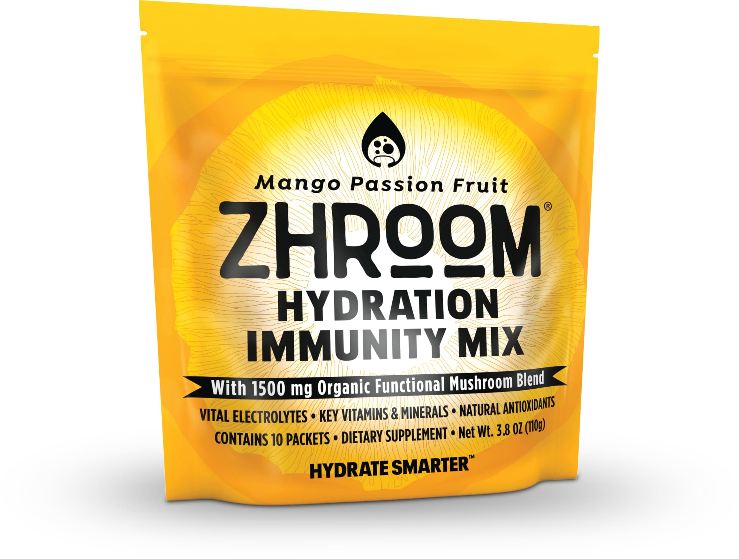 Hydration Immunity Mix/7 Adaptogenic Mushrooms/Mango Passion/Non-GMO/Energy/Focus/ImmuneSupport/30 Calories/10 Single Servings
