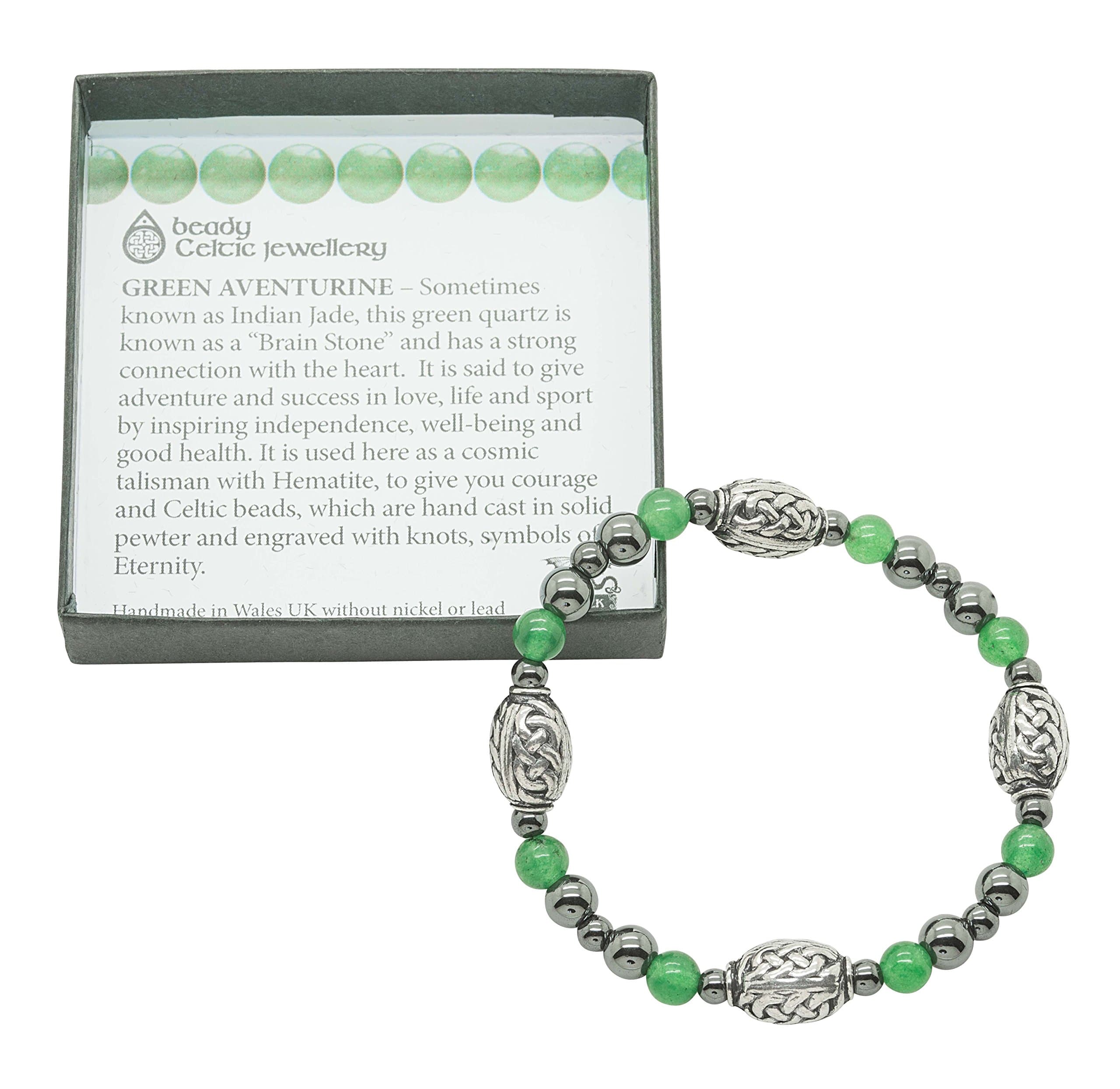 Boxed Beady Celtic bracelet with gorgeous green aventurine gembeads