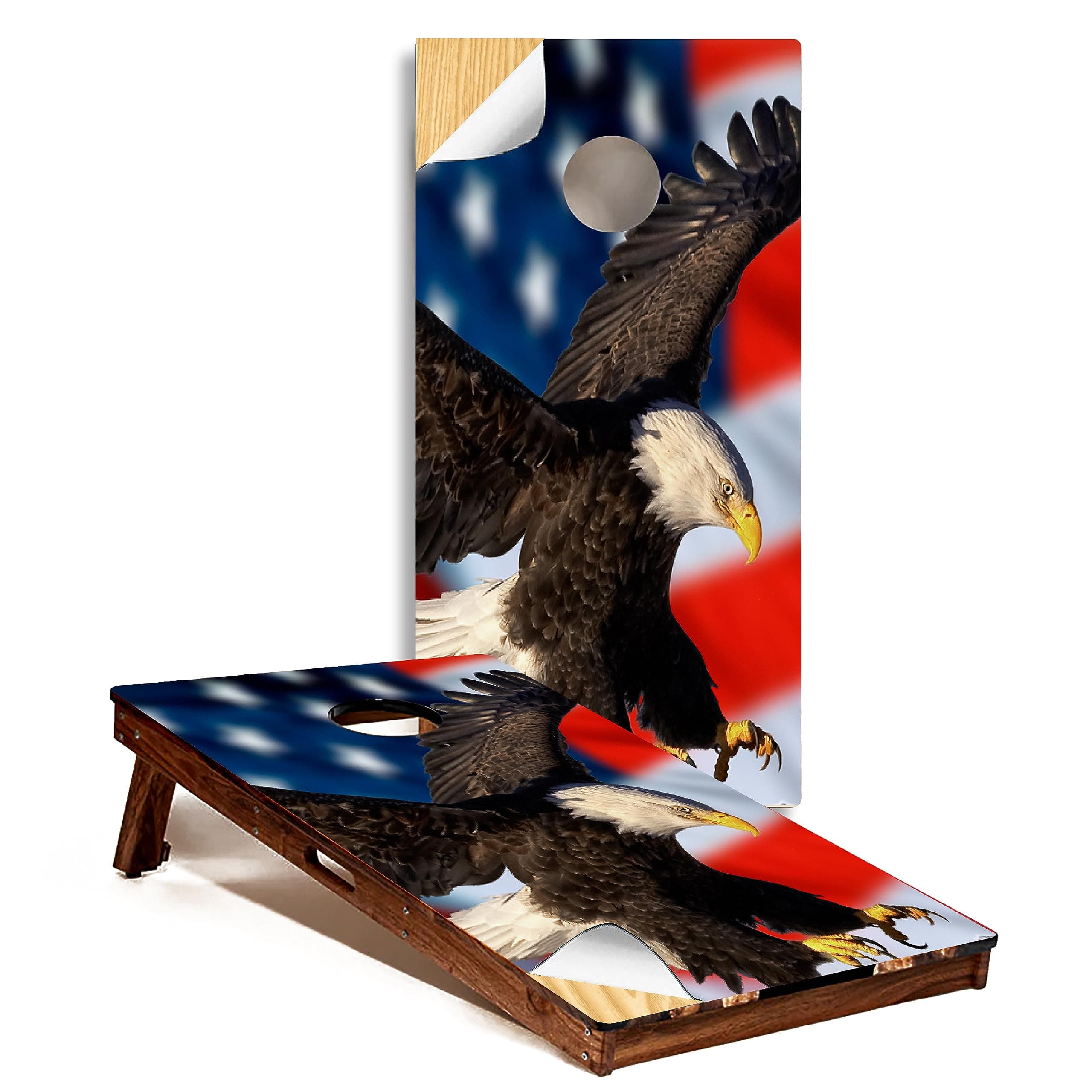 GRAPHIX Express - C210 American Flag Eagle - Patriotic Cornhole Board Wrap - Laminated Weatherproof Vinyl Decal - Easy Bubble-Free Application - Stickers Dimensions: 2' x 4' - Set of 2