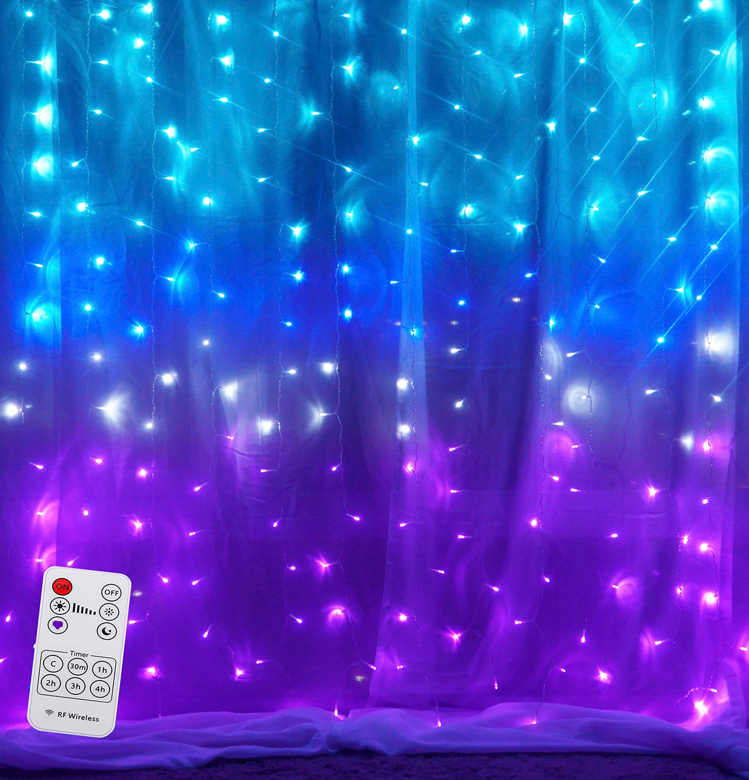 Curtain Lights Teal Blue Purple Ombre Fairy Lights with Remote, Led String Lights for Girls Room Mermaid Unicorn Twinkle Wall Hanging Fairy Lights Frozen Turquoise Lavender Lilac Purple