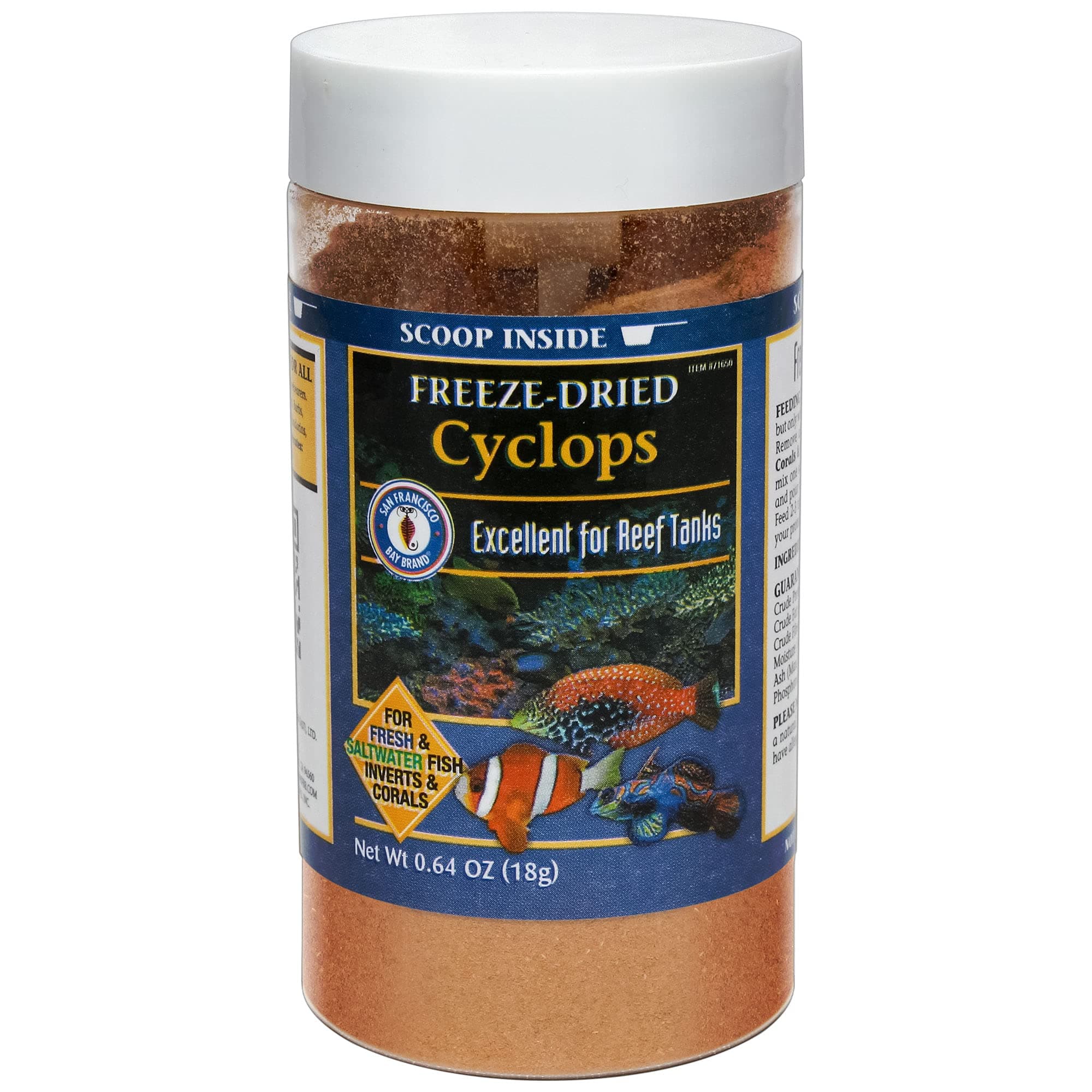 San Francisco Bay Brand Freeze-Dried Cyclops Fish Food for Reef Tanks & Invertebrates, Protein-Rich - 0.64oz (18g)